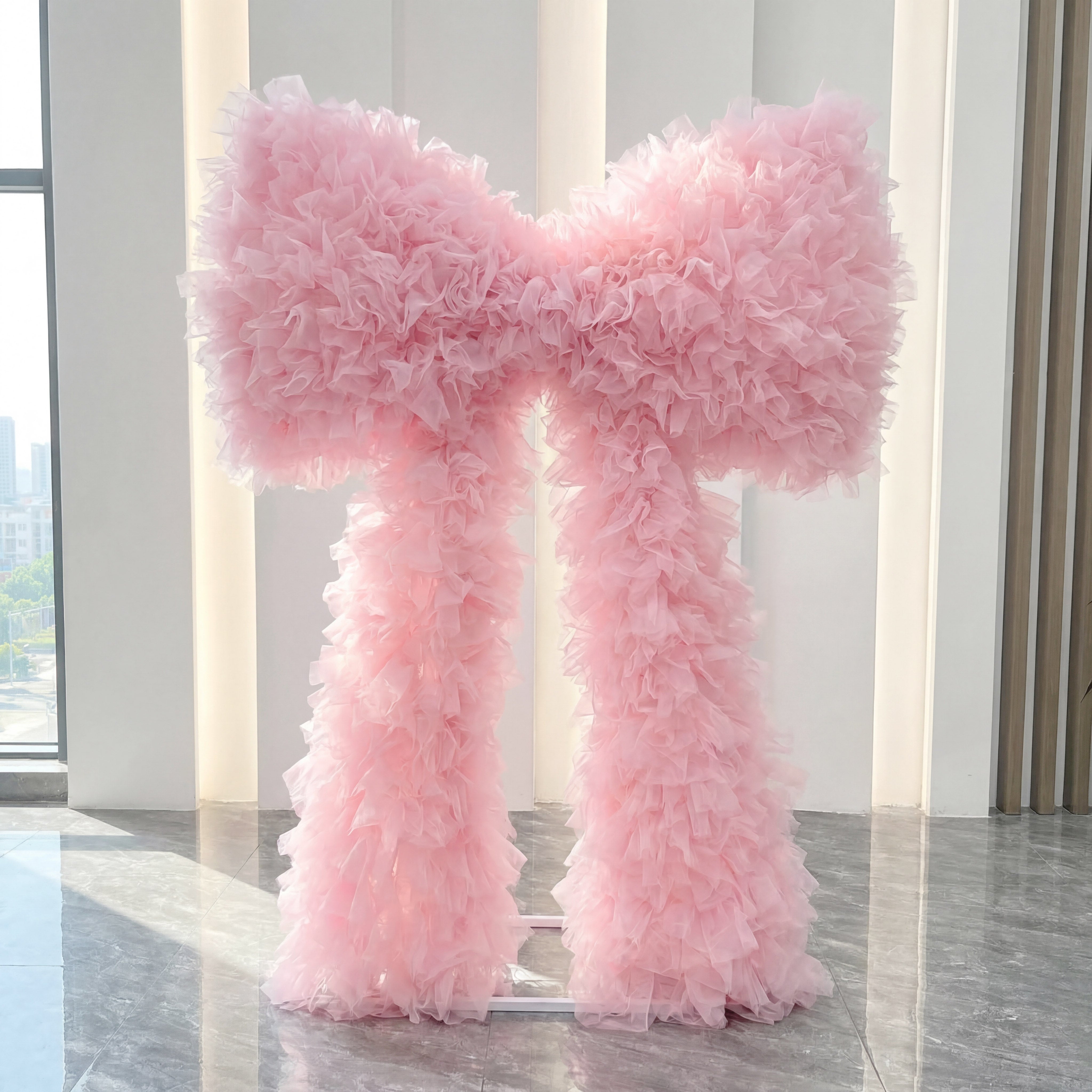 Roseytime Light Pink Tulle Bow Backdrop Wall Roll Up Fabric Back #RTW402