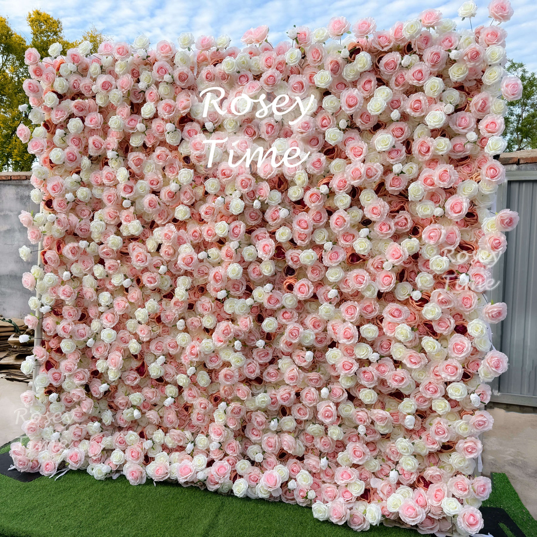 Roseytime 5D Pink Flower Wall Roll Up Fabric Back #RTW077