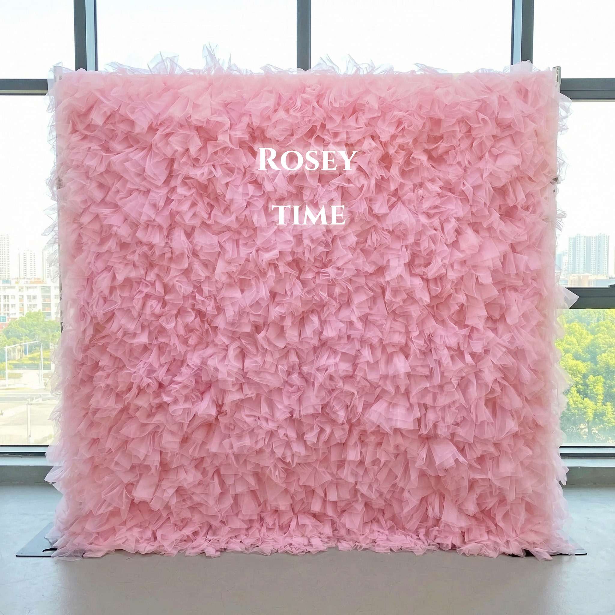 Roseytime Light Pink Tulle Wall Roll Up Fabric Back #RTW380