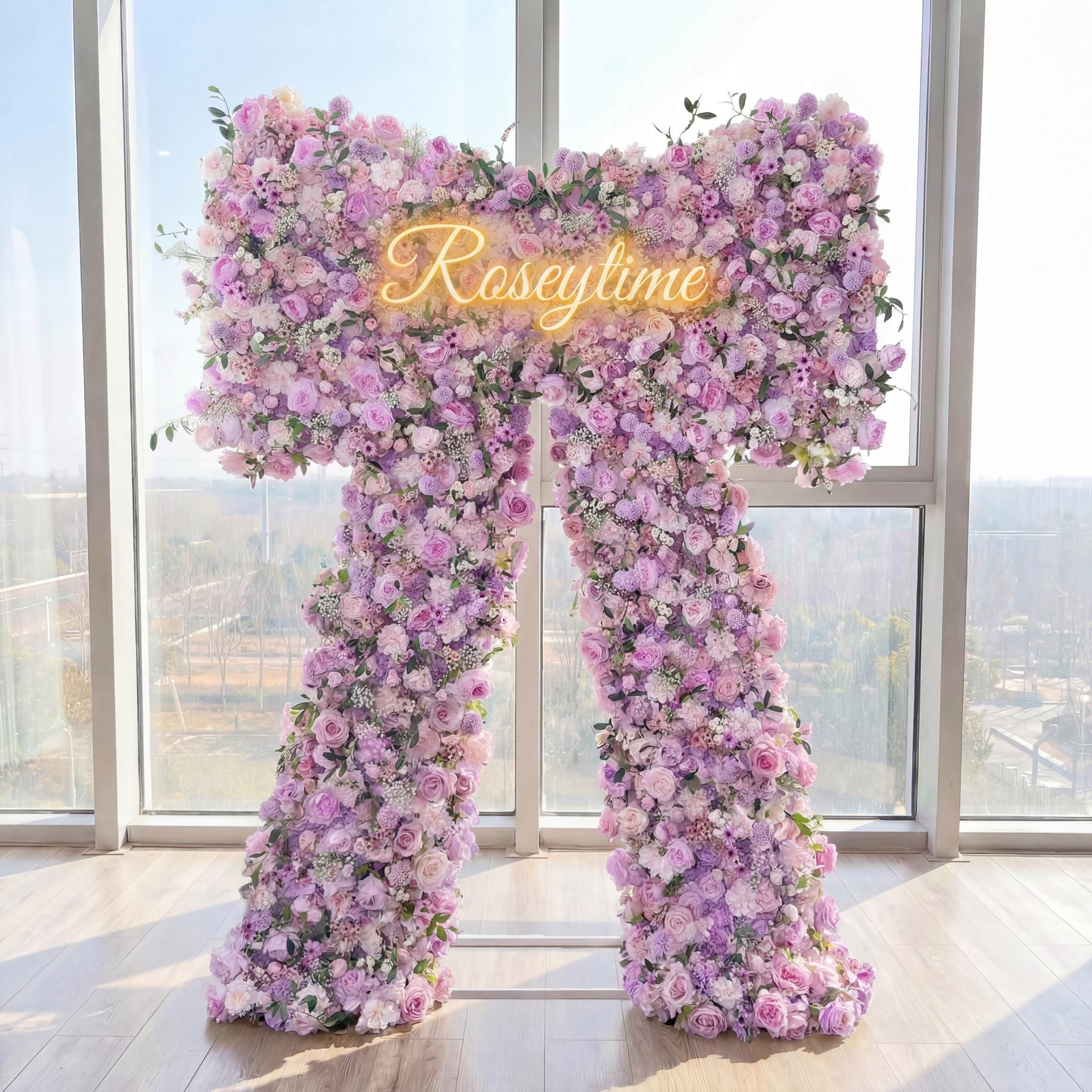 Roseytime Light Purple Bow Flower Wall Roll Up Fabric Back #RTW446