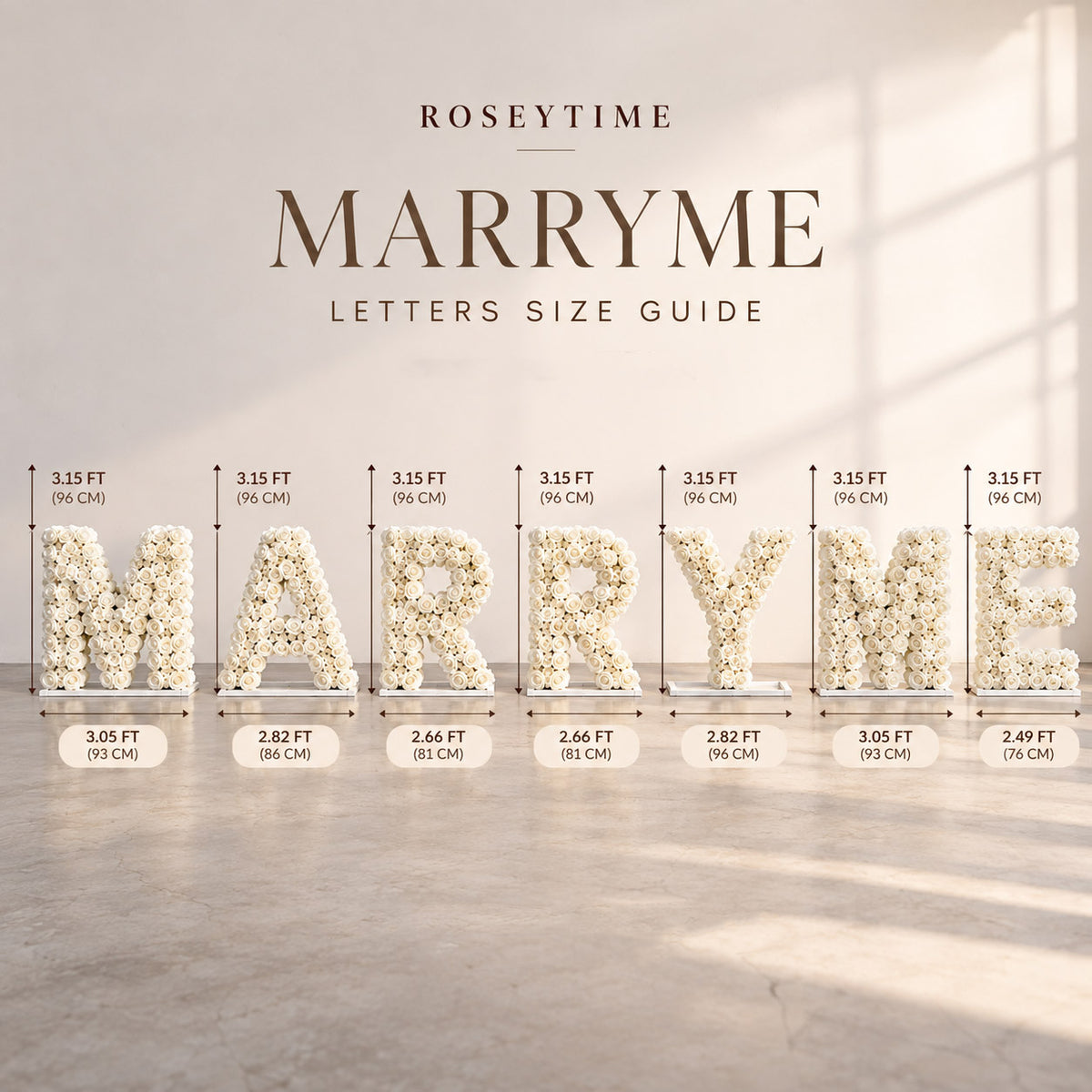 RoseyTime White Rose MARRY ME Letters for Wedding, Proposal & Event Decor