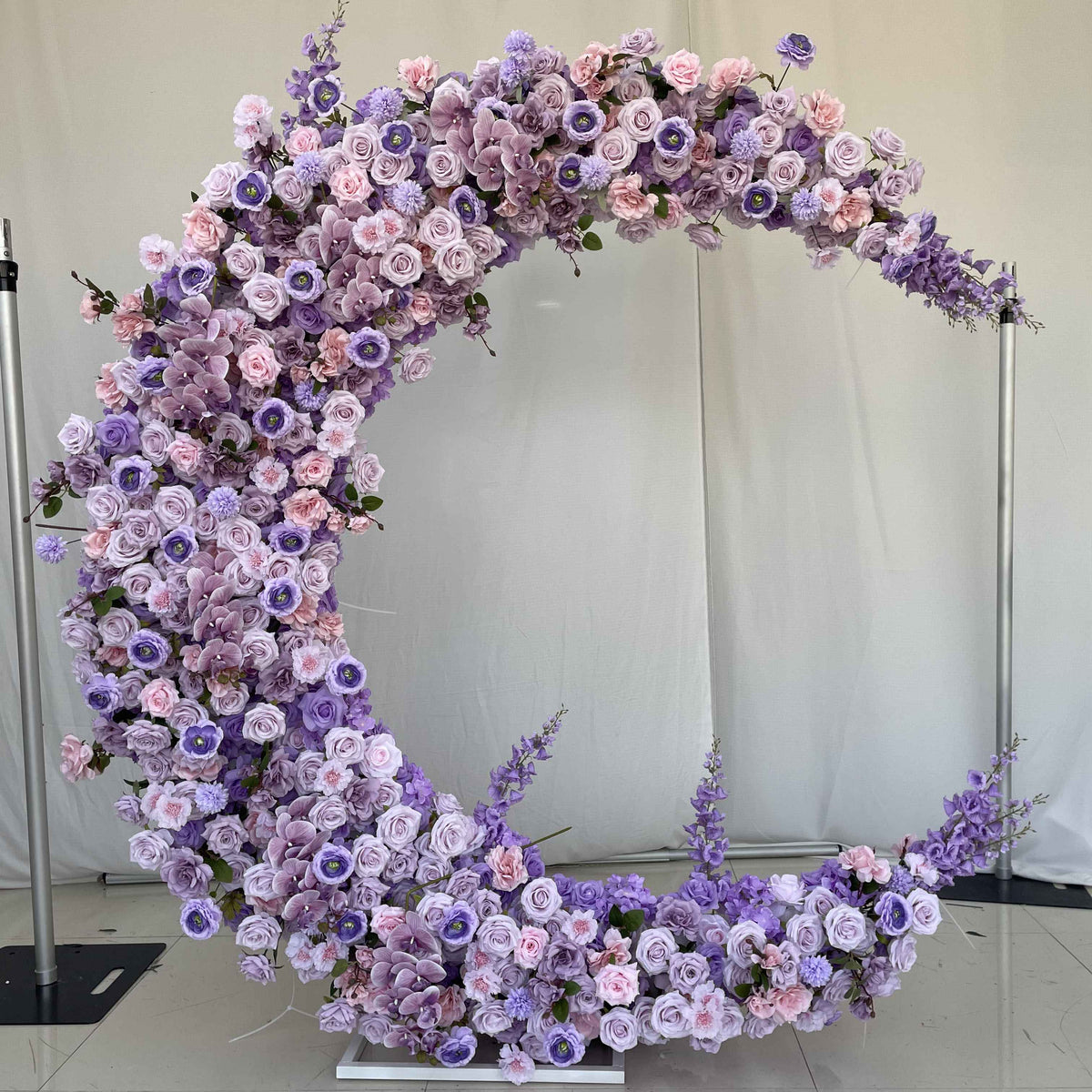 Roseytime Artificial Purple Crescent Arch With Frame Fabric Back