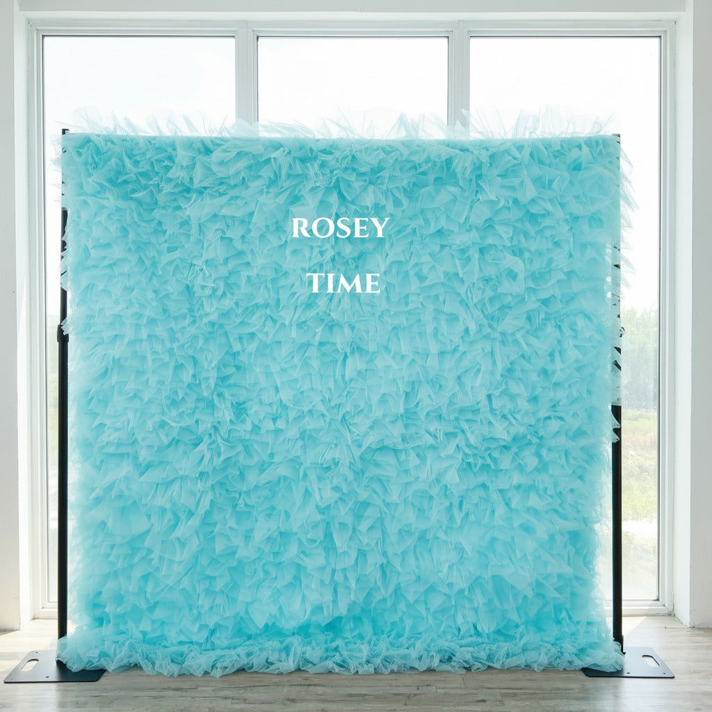 Roseytime Ocean Blue Tulle Wall Roll Up Fabric Back #RTW431
