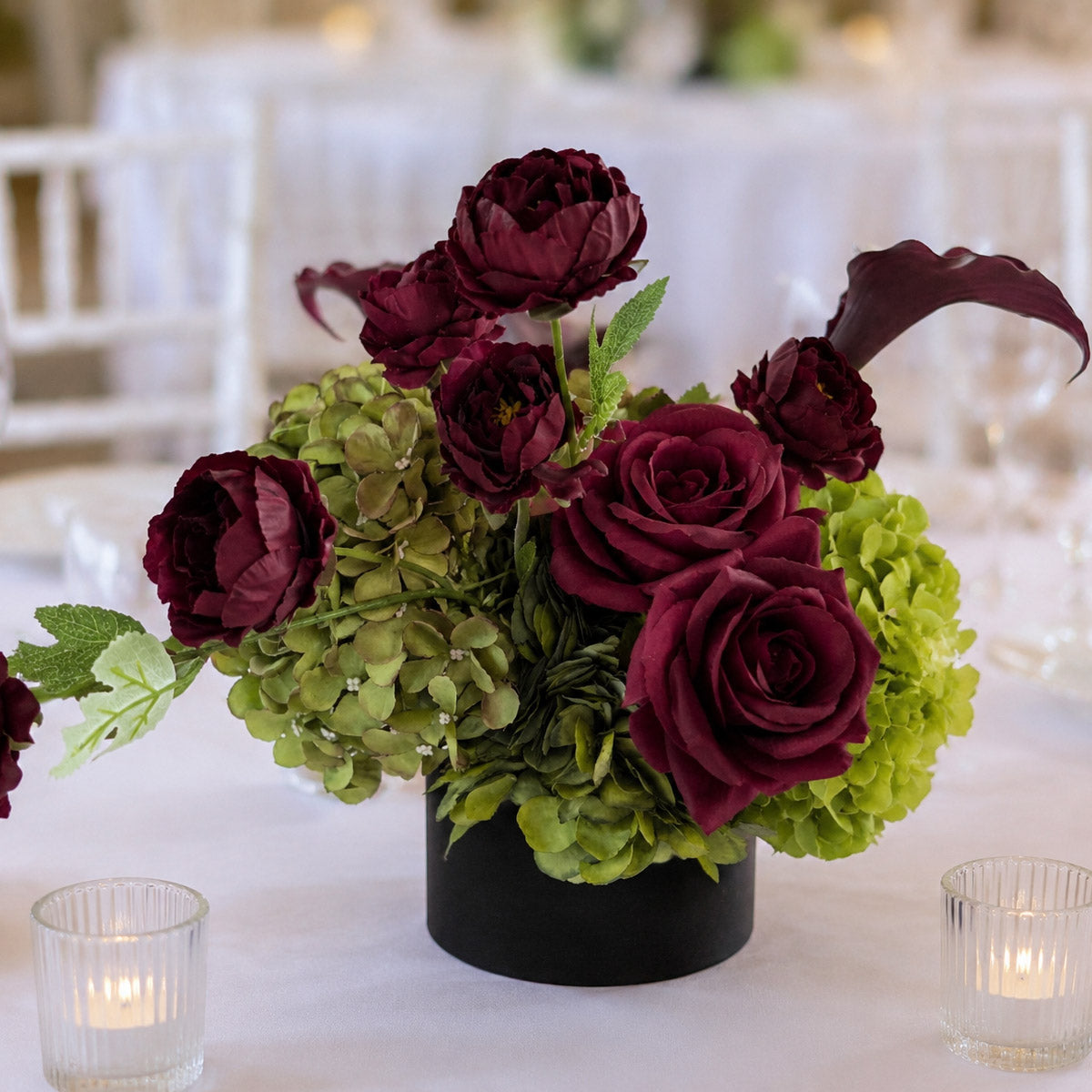 Roseytime Olive&Burgundy Small Table Flower Arrangement #RTT010