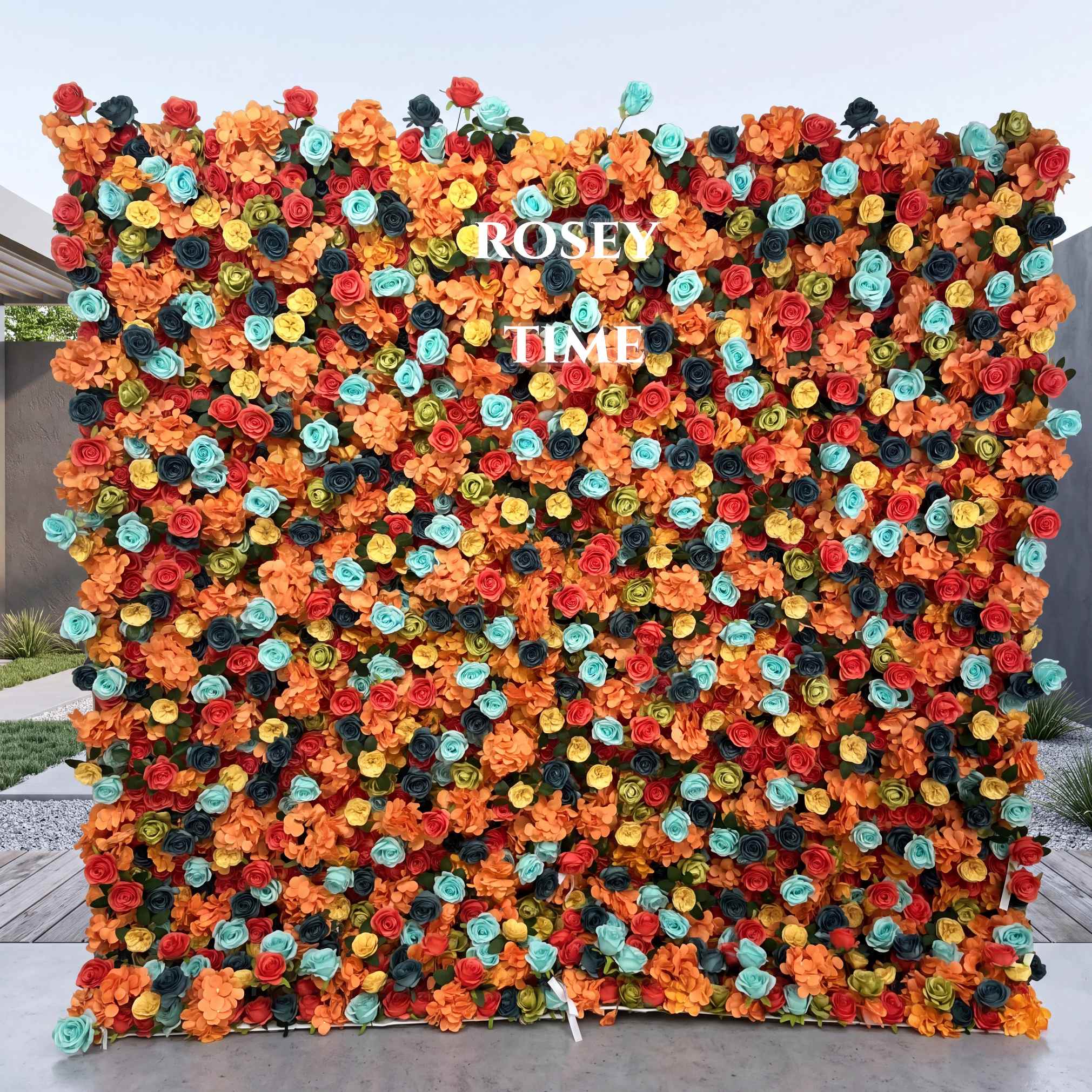 Roseytime 5D Orange Flower Wall Roll Up Fabric Back #RTW216