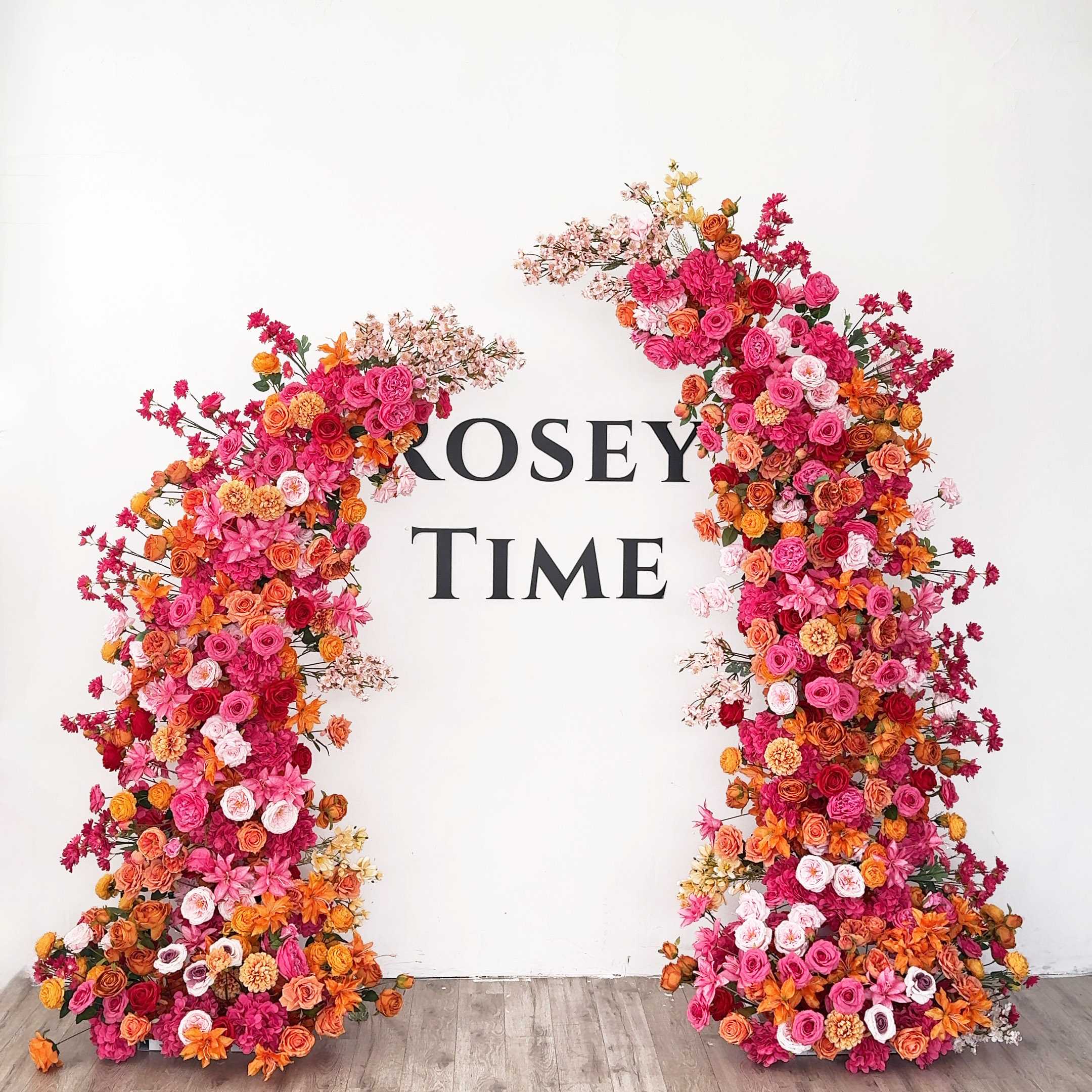 Roseytime Fuchsia&Orange Flower Pillars Arch with Frame #RTP067