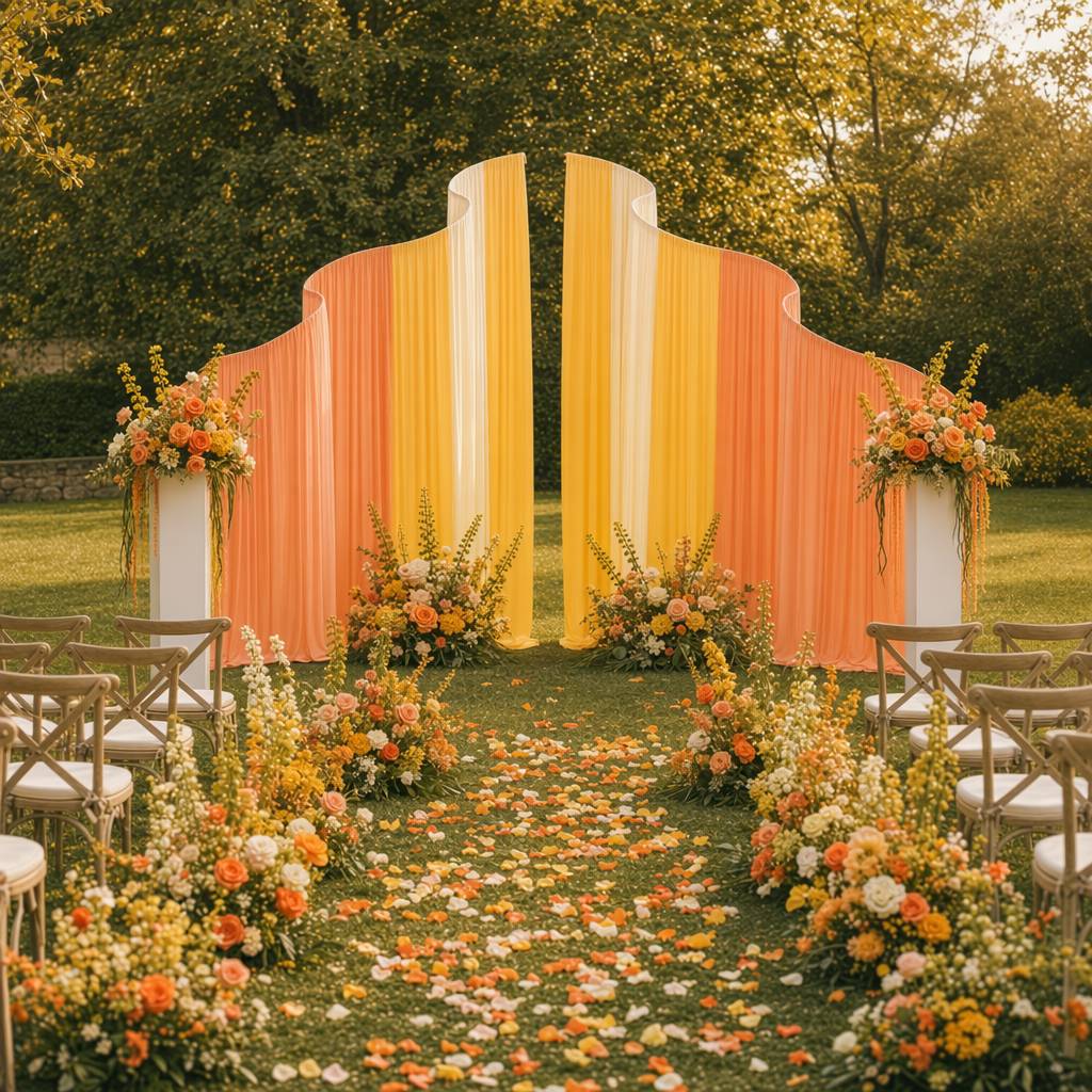 RoseyTime Yellow/Orange Colors Wavy/Wave Wedding Stretch Drapes Set 16pc