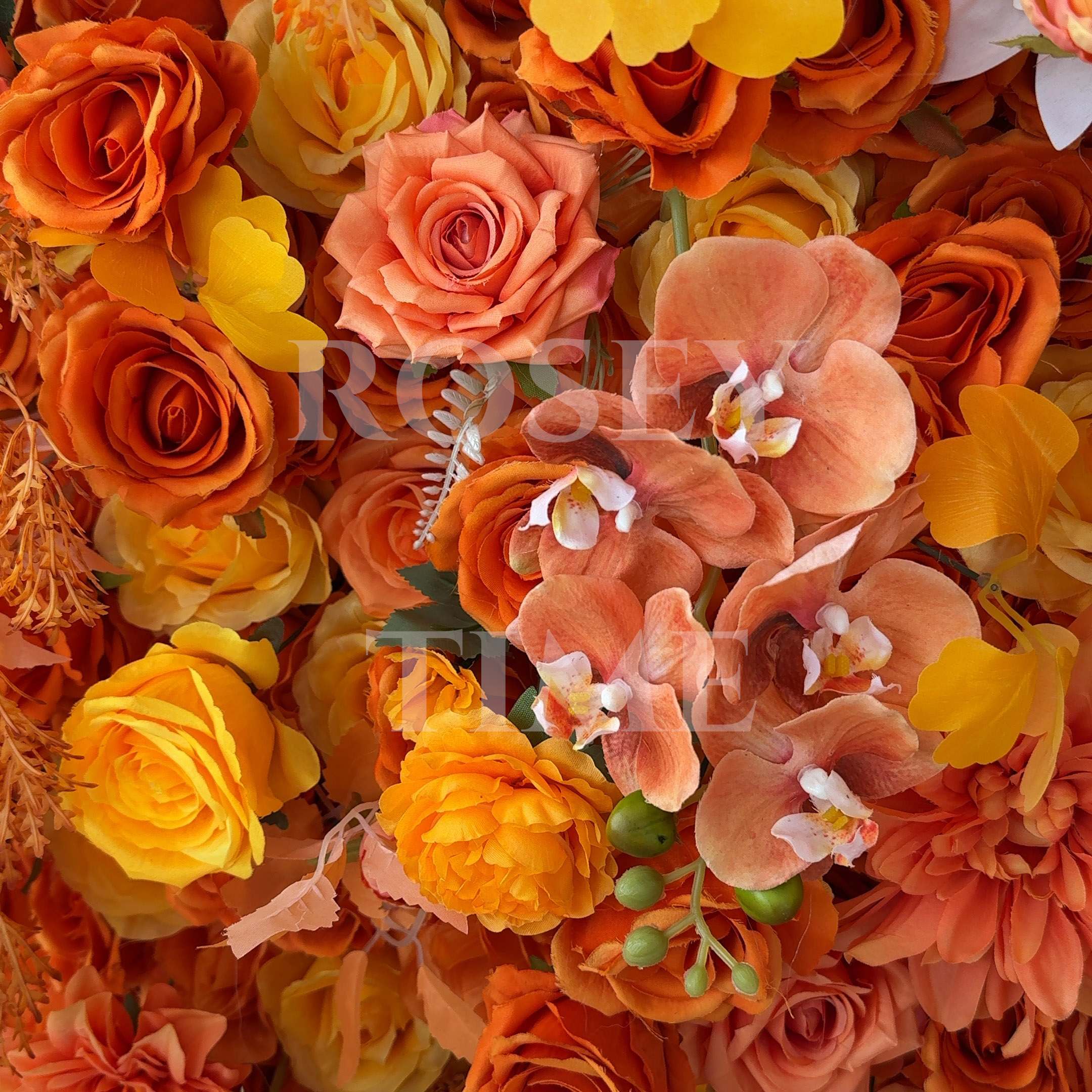 Roseytime Orange&Yellow Square Flower Arch Fabric Back#RTA042