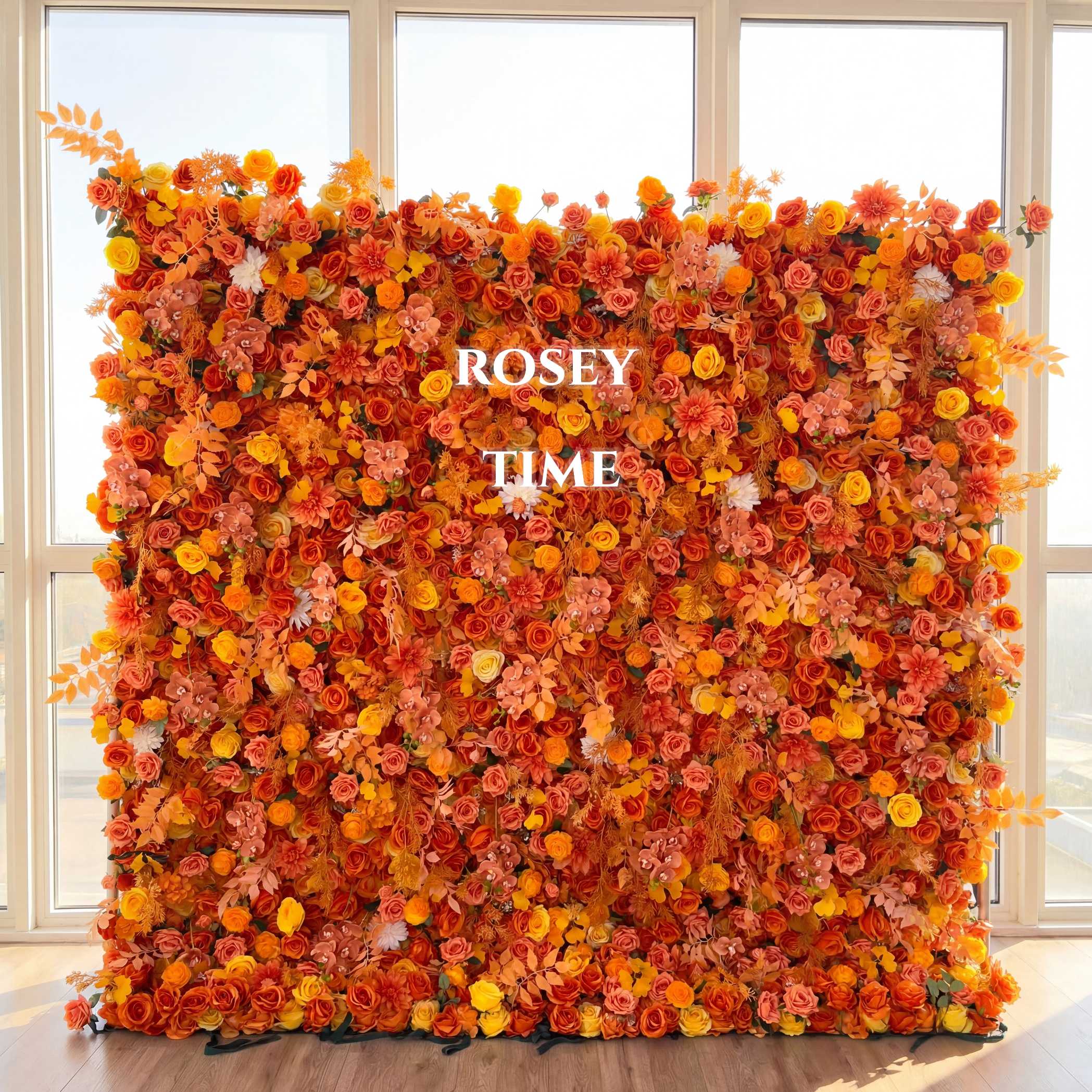 Roseytime 5D Orange Flower Wall Roll Up Fabric Back #RTW202