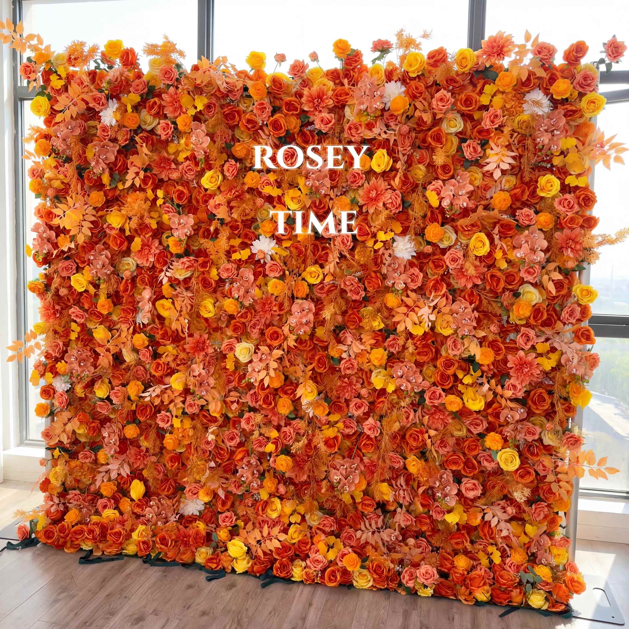 Roseytime 5D Orange Flower Wall Roll Up Fabric Back #RTW202