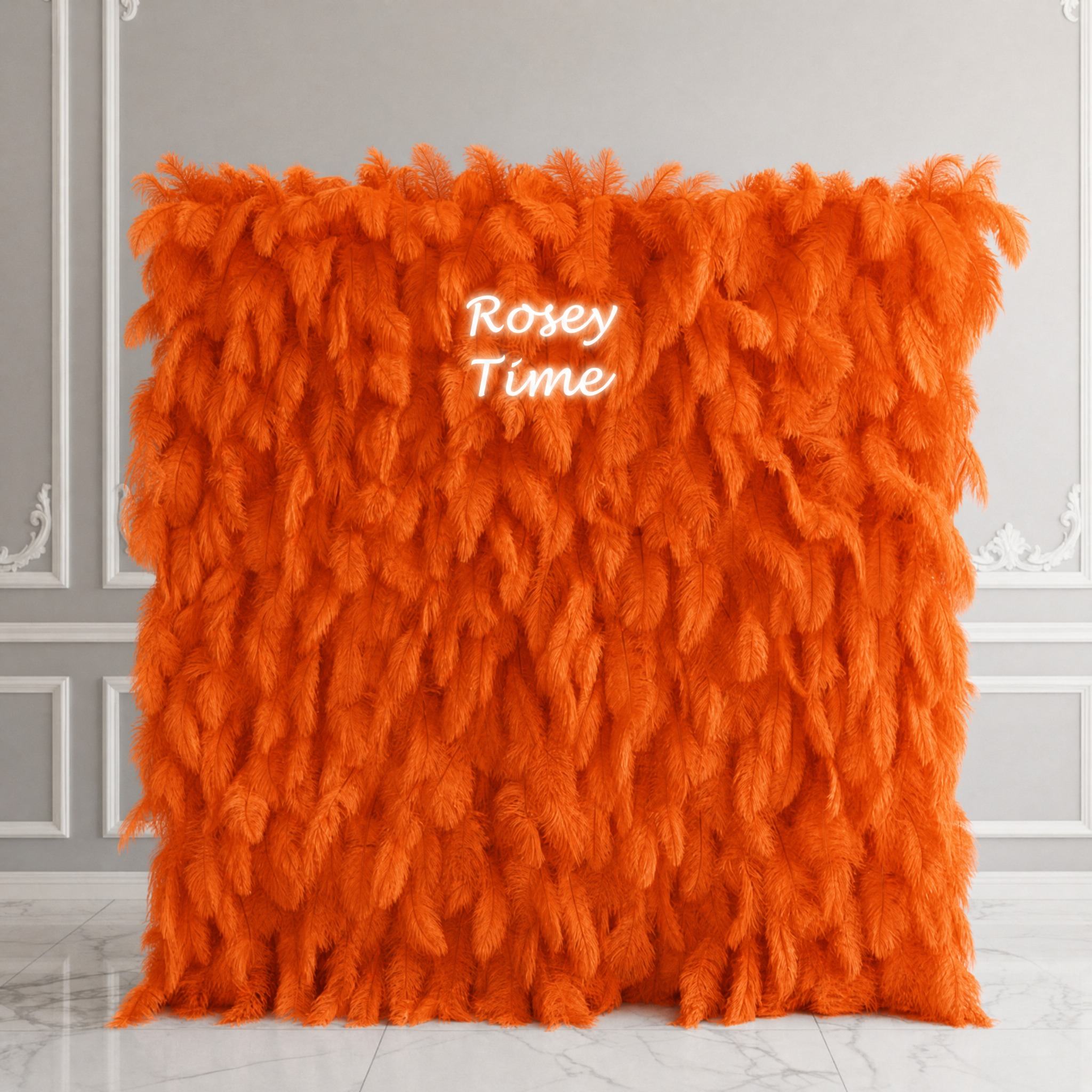 Roseytime 5D Orange Feather Flower Wall Roll Up Fabric Back #RTW081