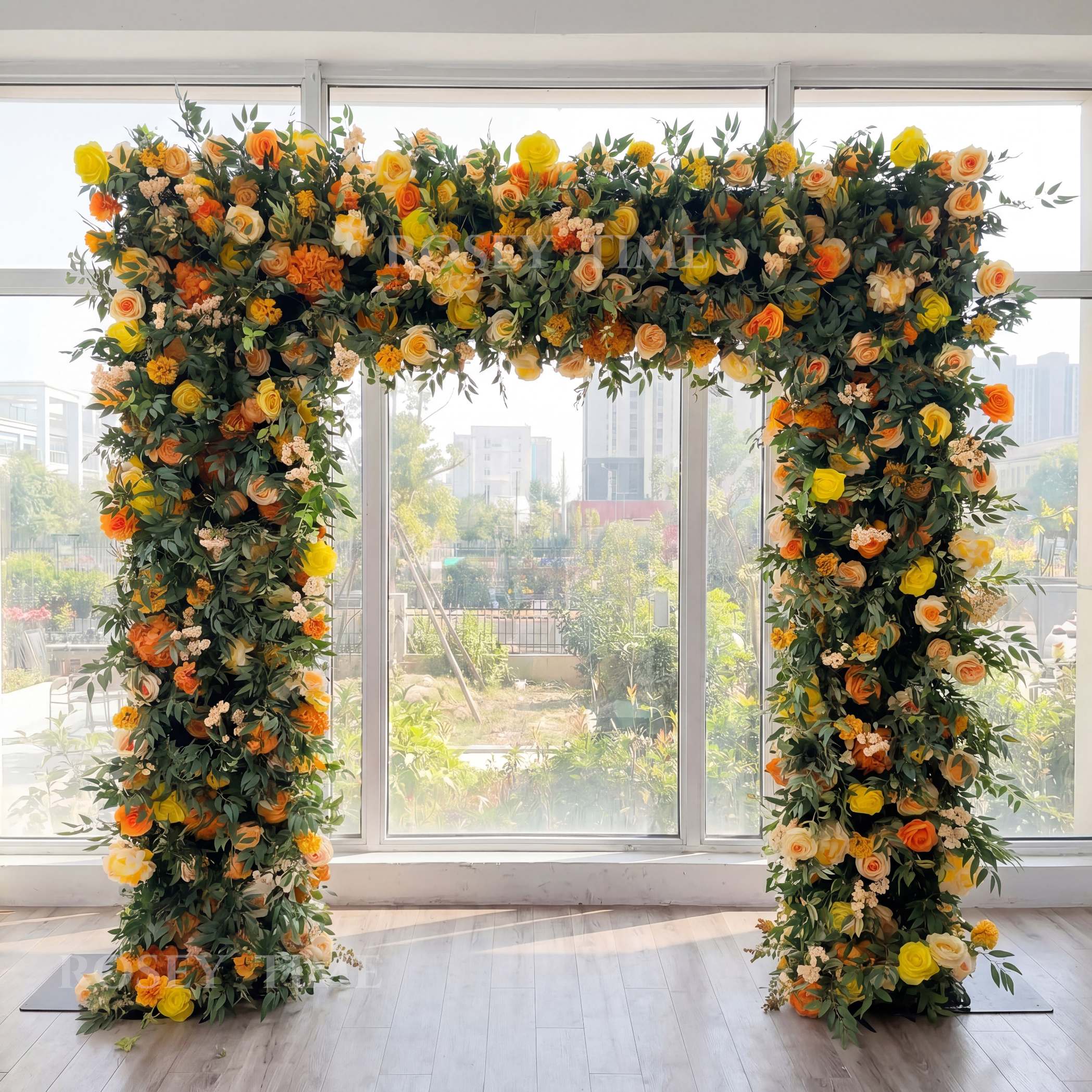Roseytime Green&Yellow Square Flower Arch Fabric Back#RTA475