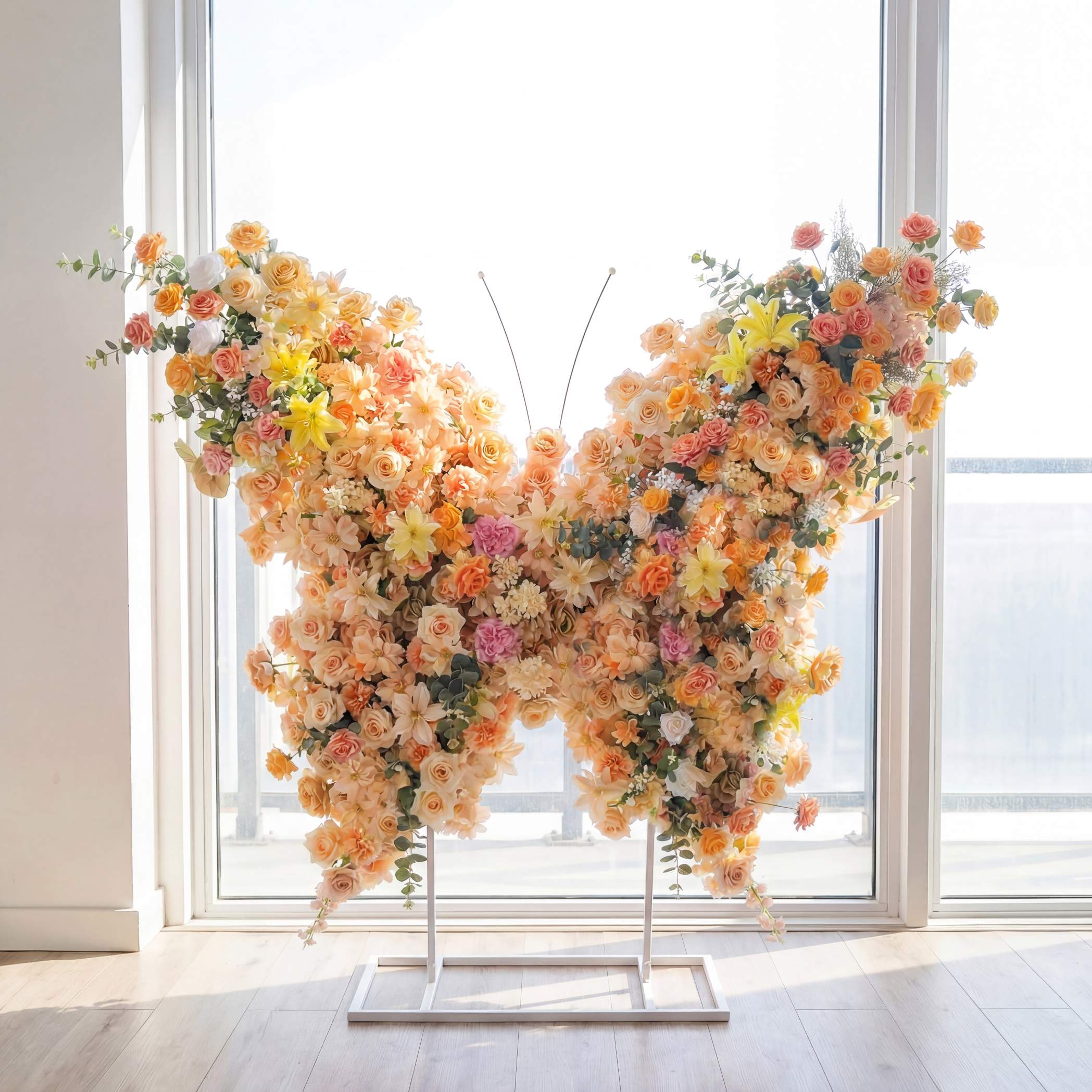 Roseytime Orange&Yellow Butterfly Flower Wall Roll Up Fabric Back #RTW418