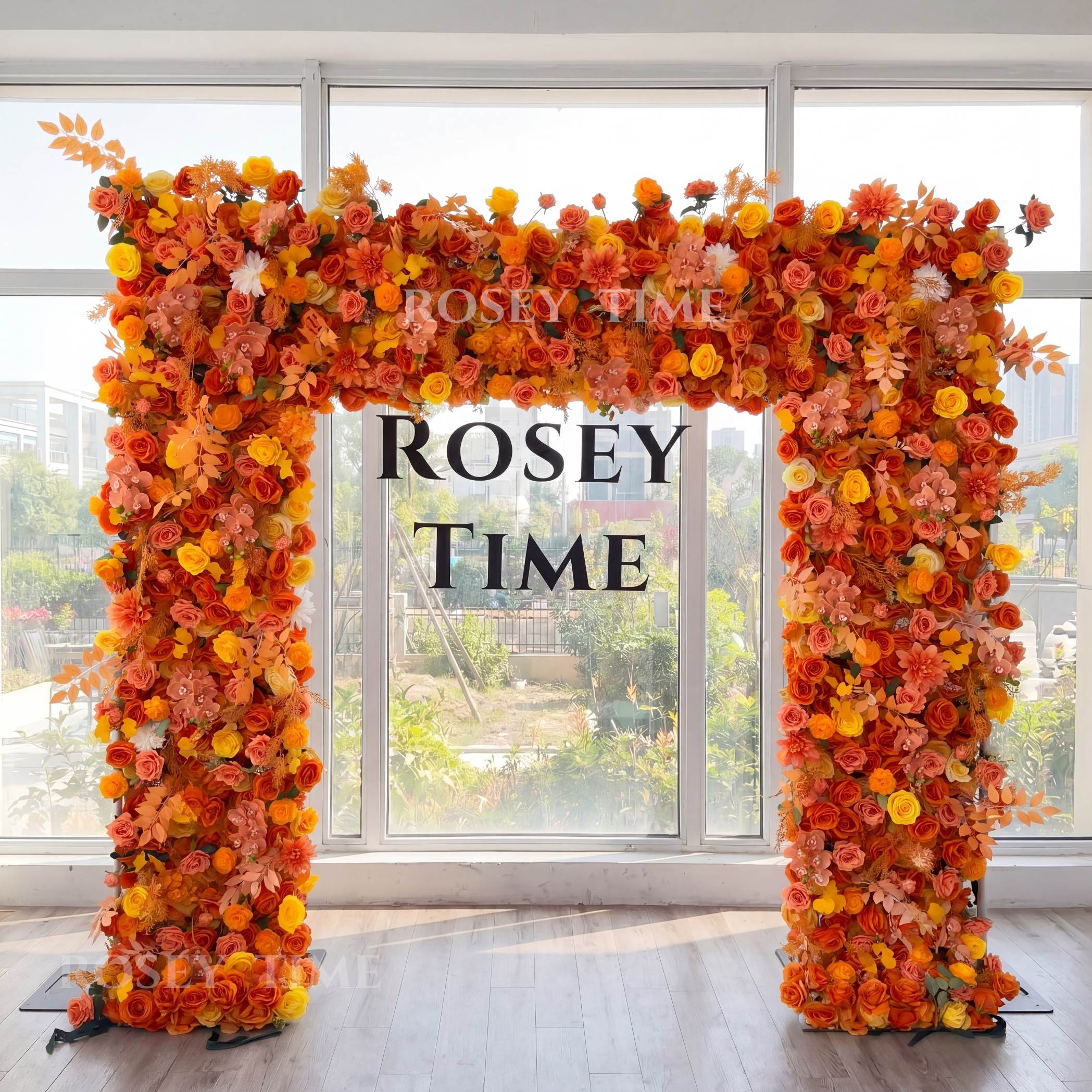 Roseytime Orange&Yellow Square Flower Arch Fabric Back#RTA042
