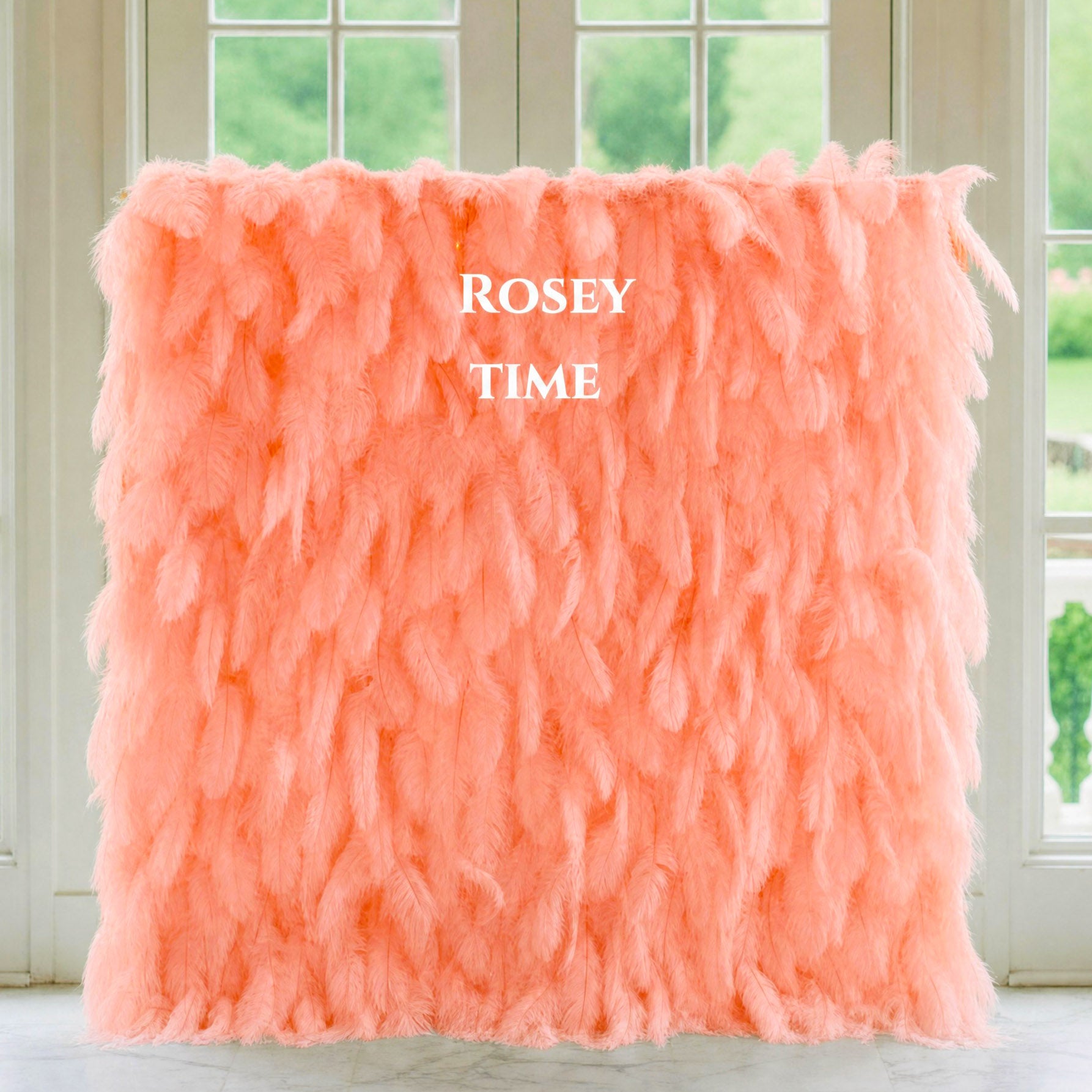 Roseytime 5D Peach Color Feather Wall Roll Up Fabric Back#RTW085