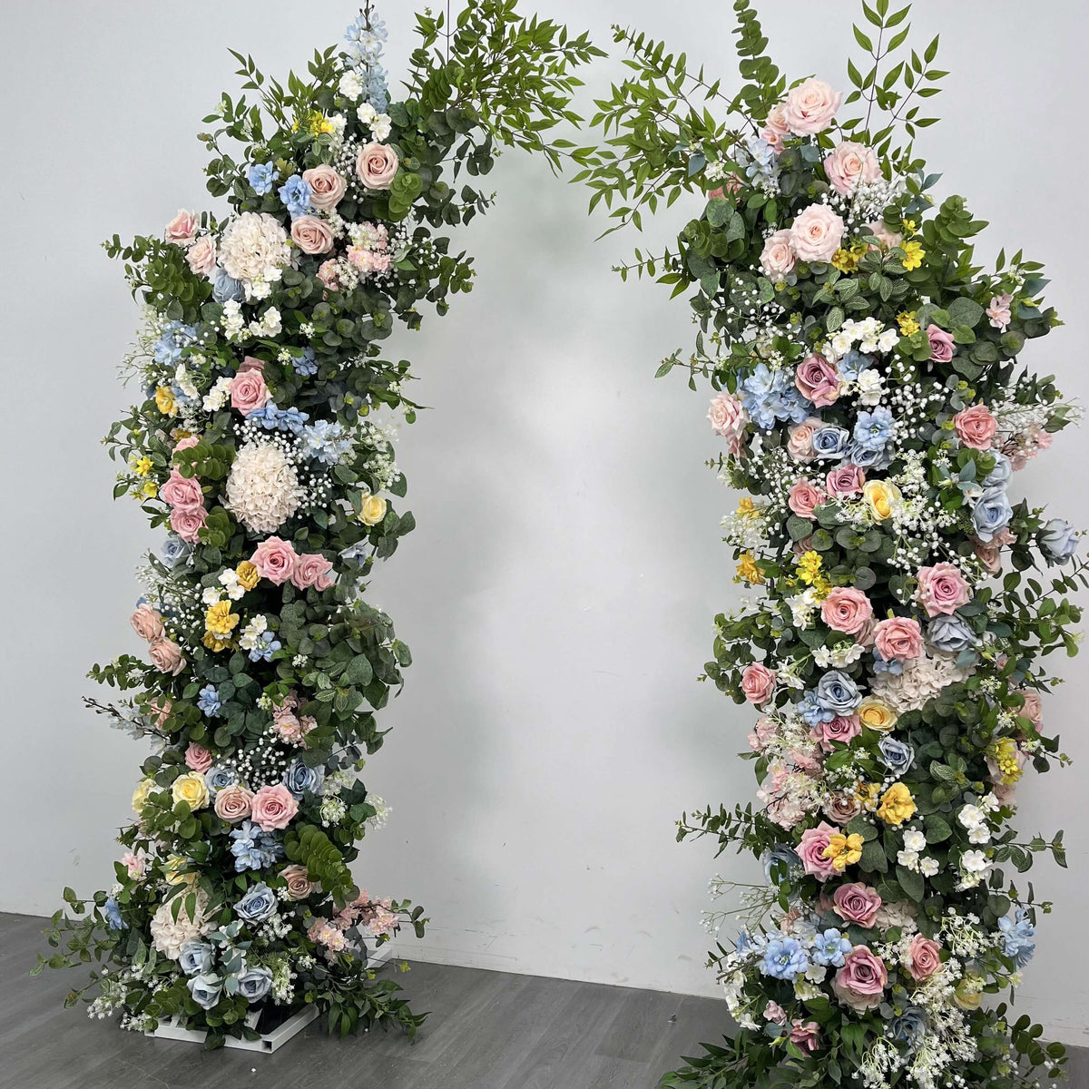 Roseytime Floral Pillars Arch Green White Pink Flowers with Frame #RTP020