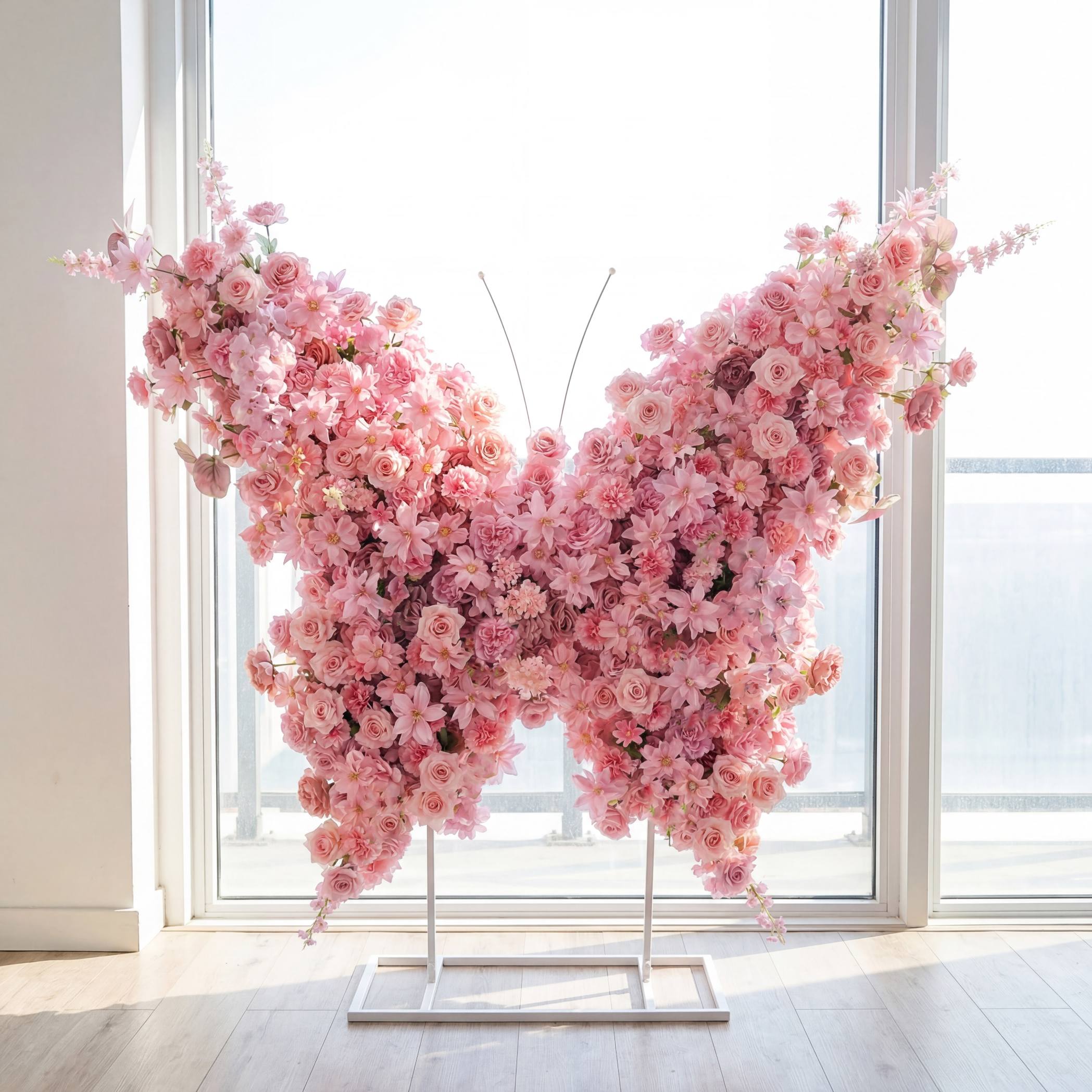 Roseytime Pink Butterfly Flower Wall Roll Up Fabric Back #RTW409