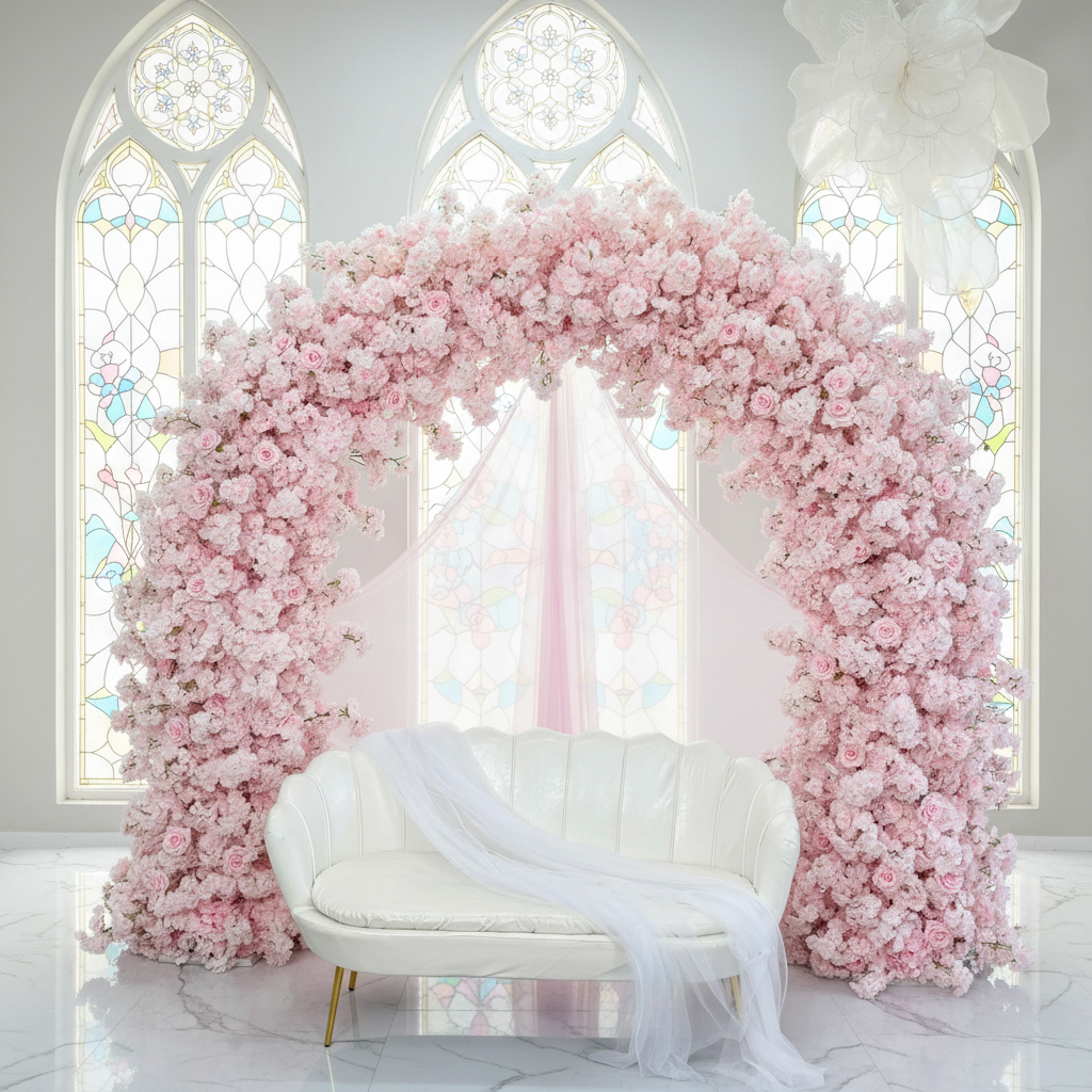 RoseyTime Pink Cherry Blossoms Arch n-shape Round Arch #RTA157