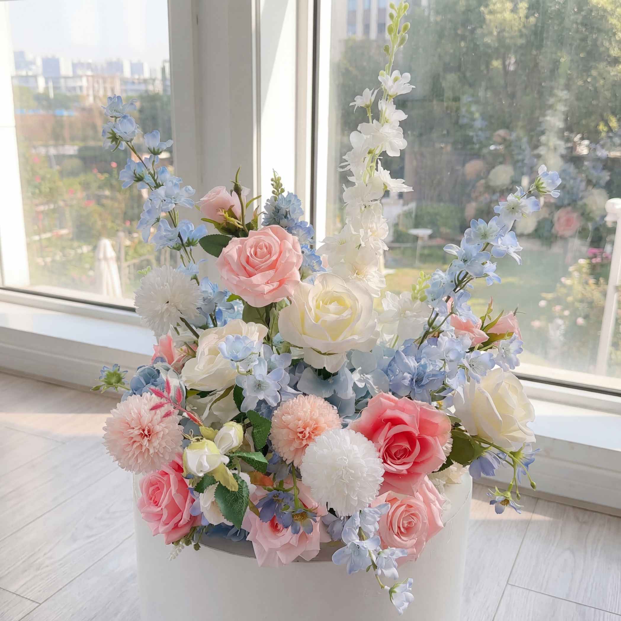 Roseytime Pastel Pink Blue Flower Floor Flower Wedding Aisle Arrangement #RTF008