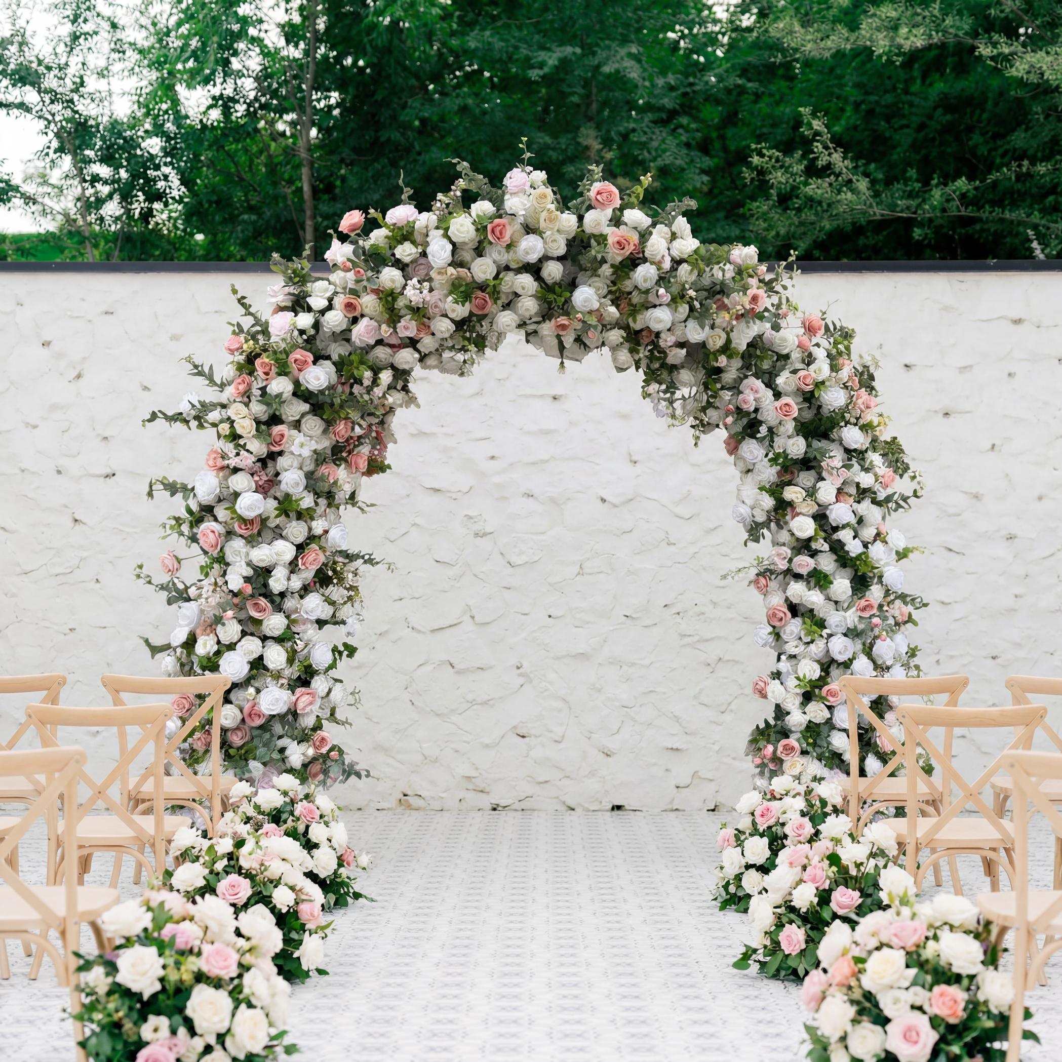 RoseyTime White&Pink Flower Arch n-shape Round Arch #RTA109