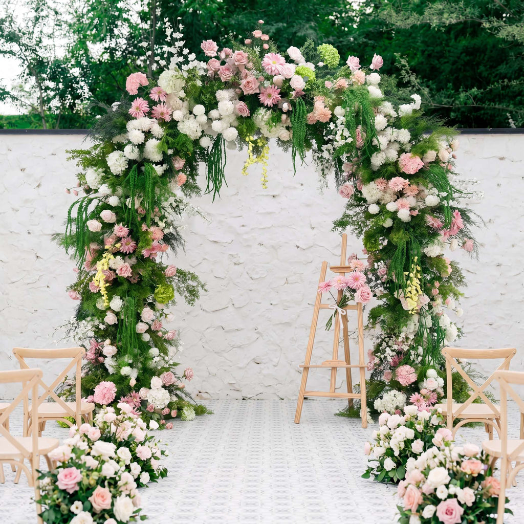 Roseytime Colorful Pink Flower Arch Wedding Round Arch With Frame