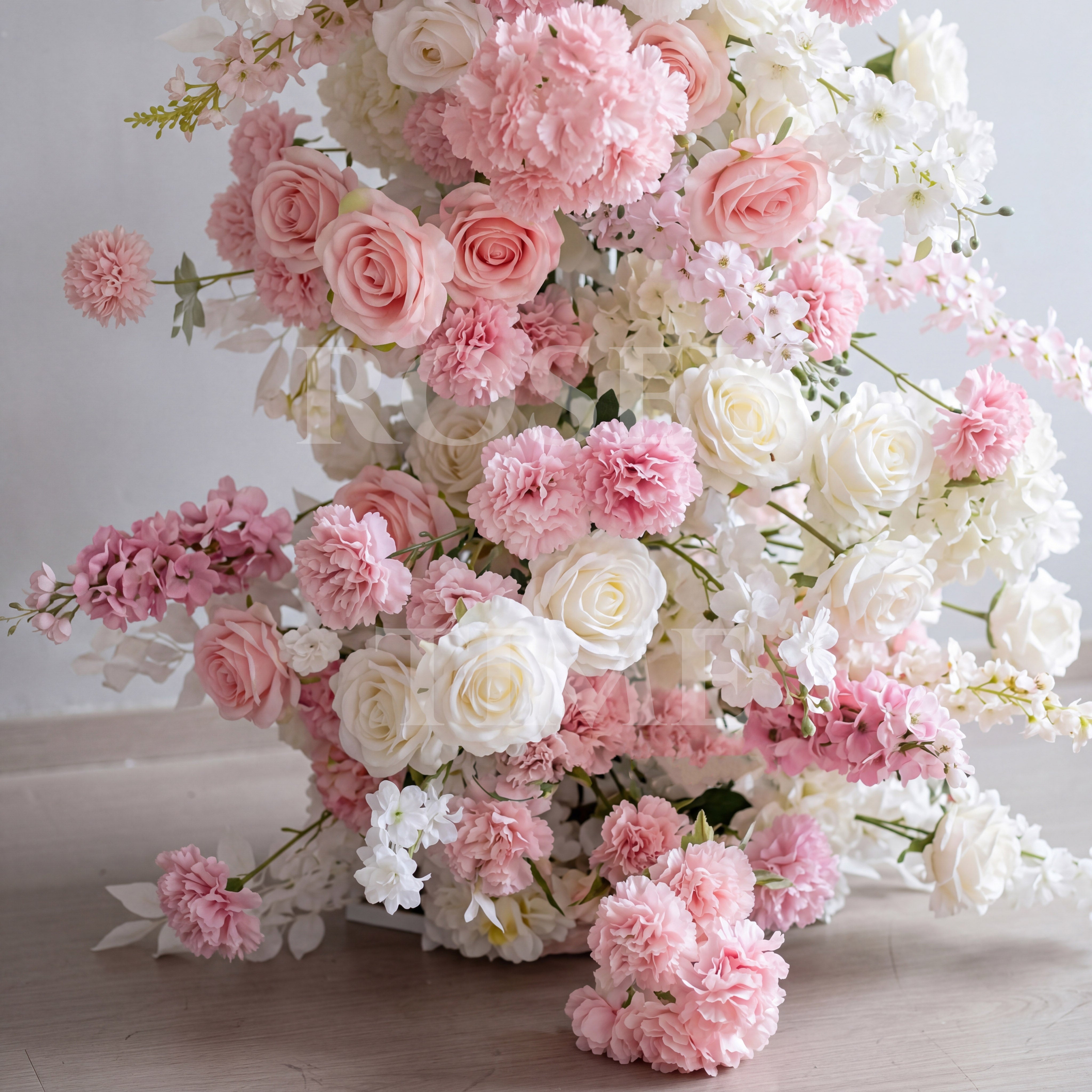RoseyTime White&Pink Flower Round Arch With Frame #RTA093