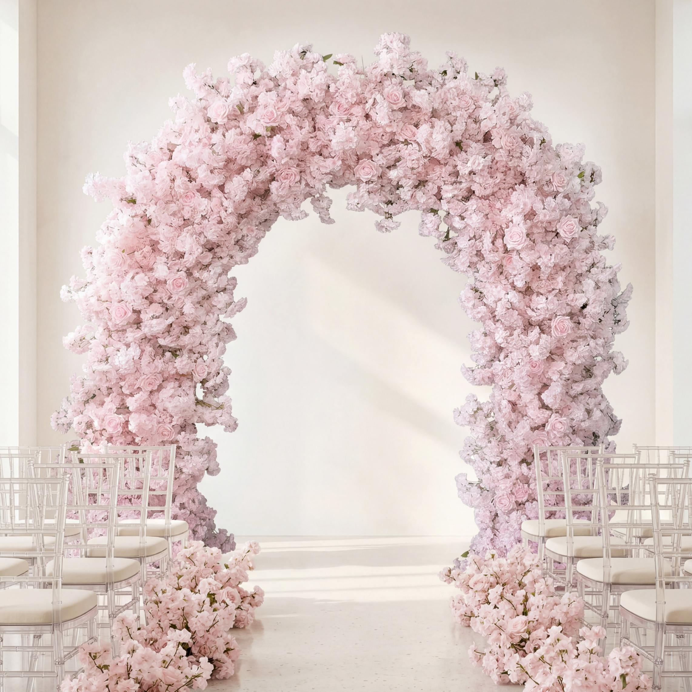 RoseyTime Pink Cherry Blossoms Flower Arch n-shape Round Arch #RTA157
