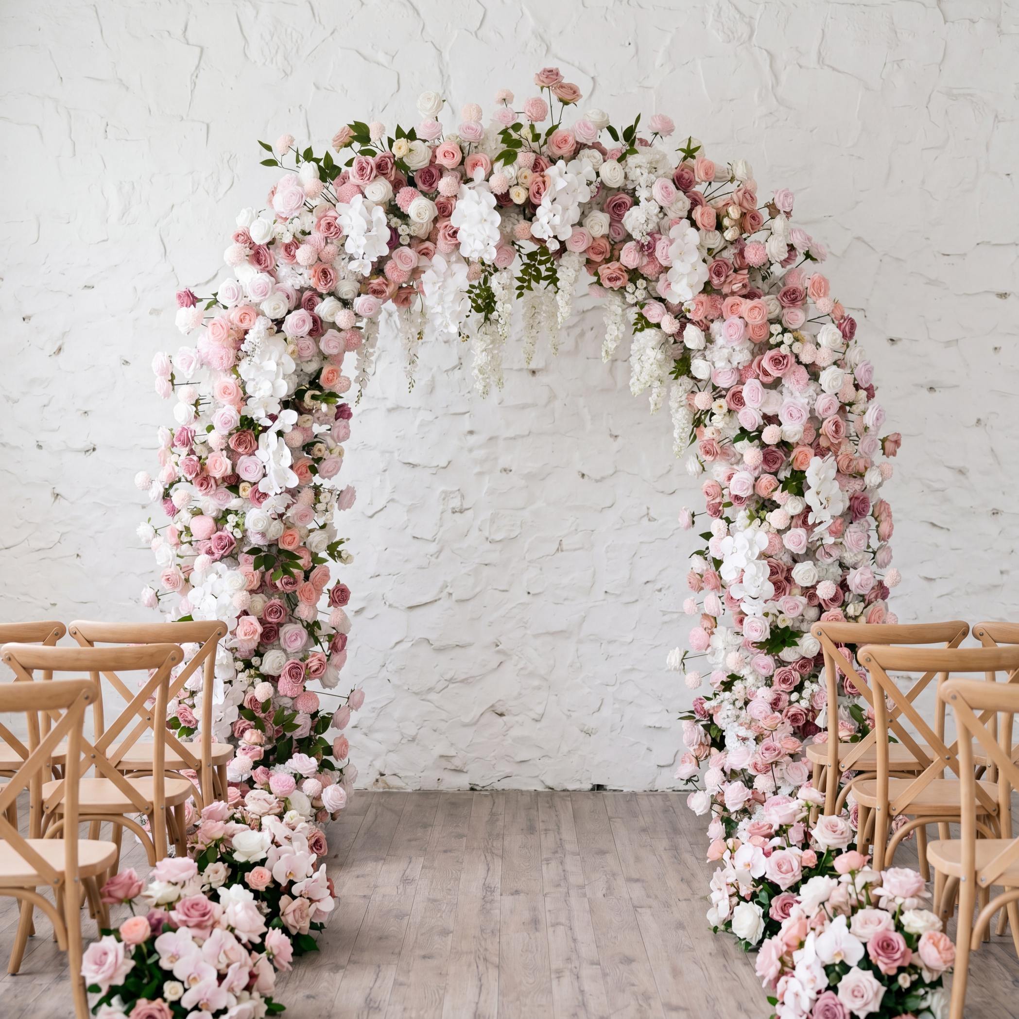 RoseyTime White&Pink Arch n-shape Round Flower Arch #RTA365