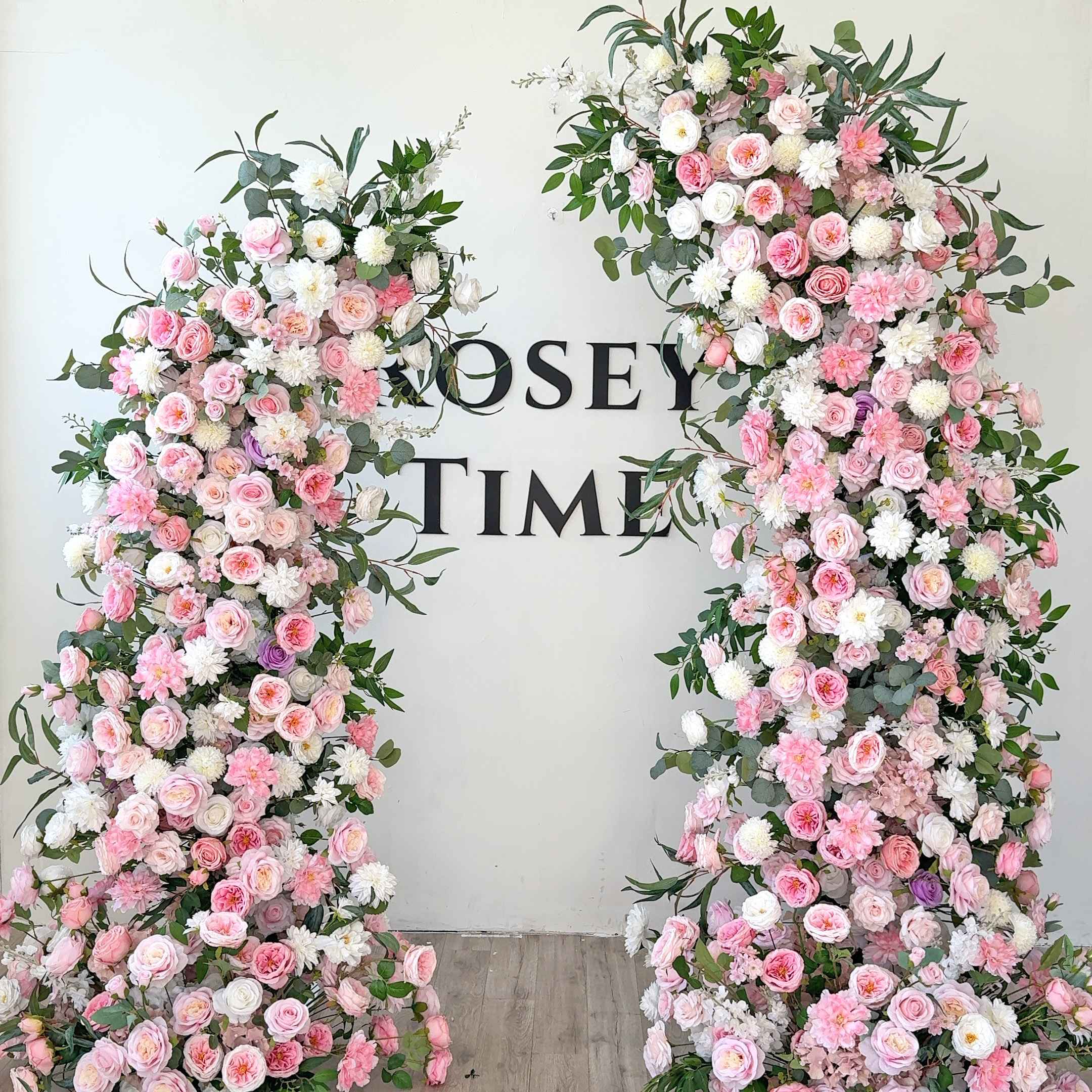 Roseytime Wedding Floral Pillars Arch Withe Pink Flowers with Frame #RTP002
