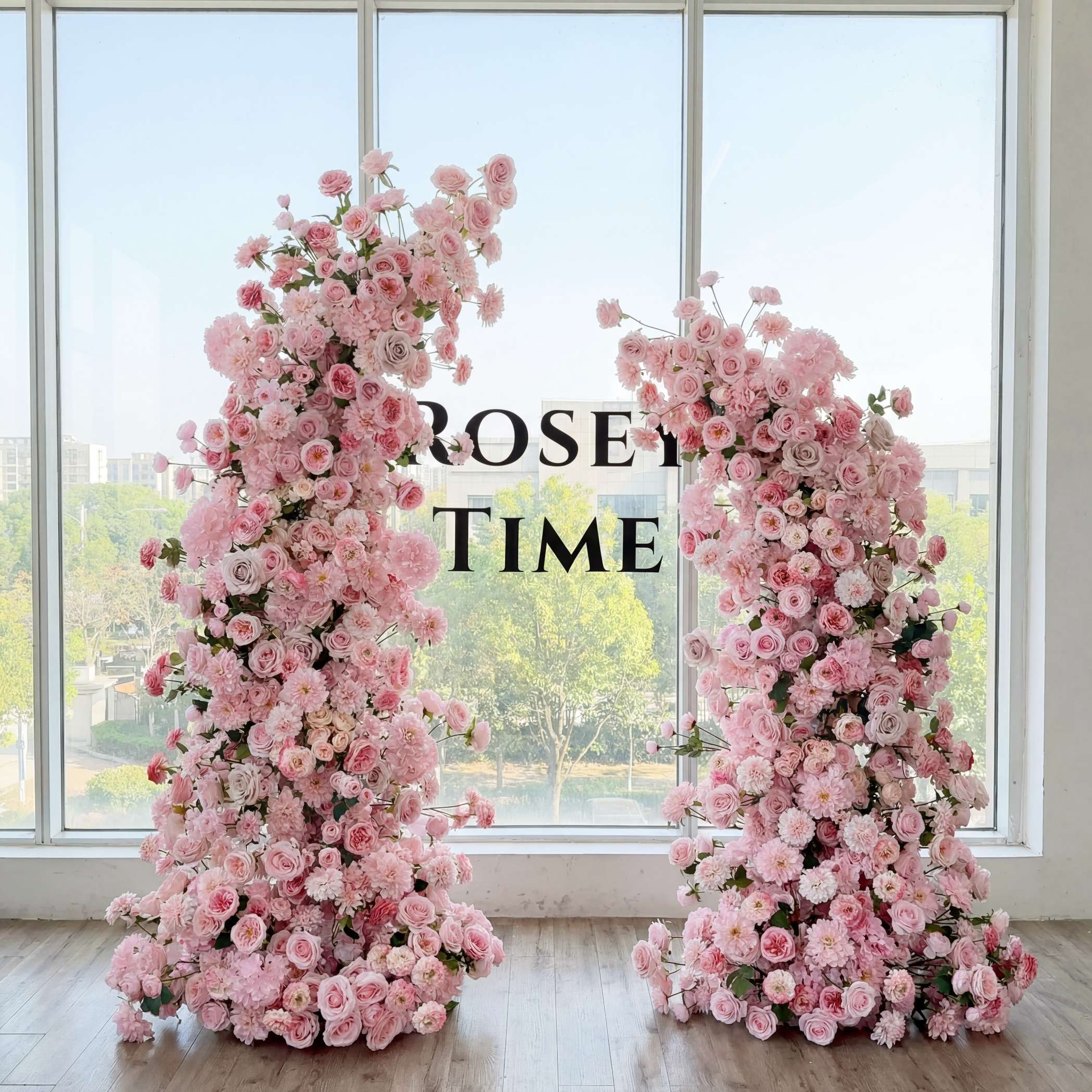 Roseytime 2026 Pink Flower Pillars Arch with Frame #RTP093