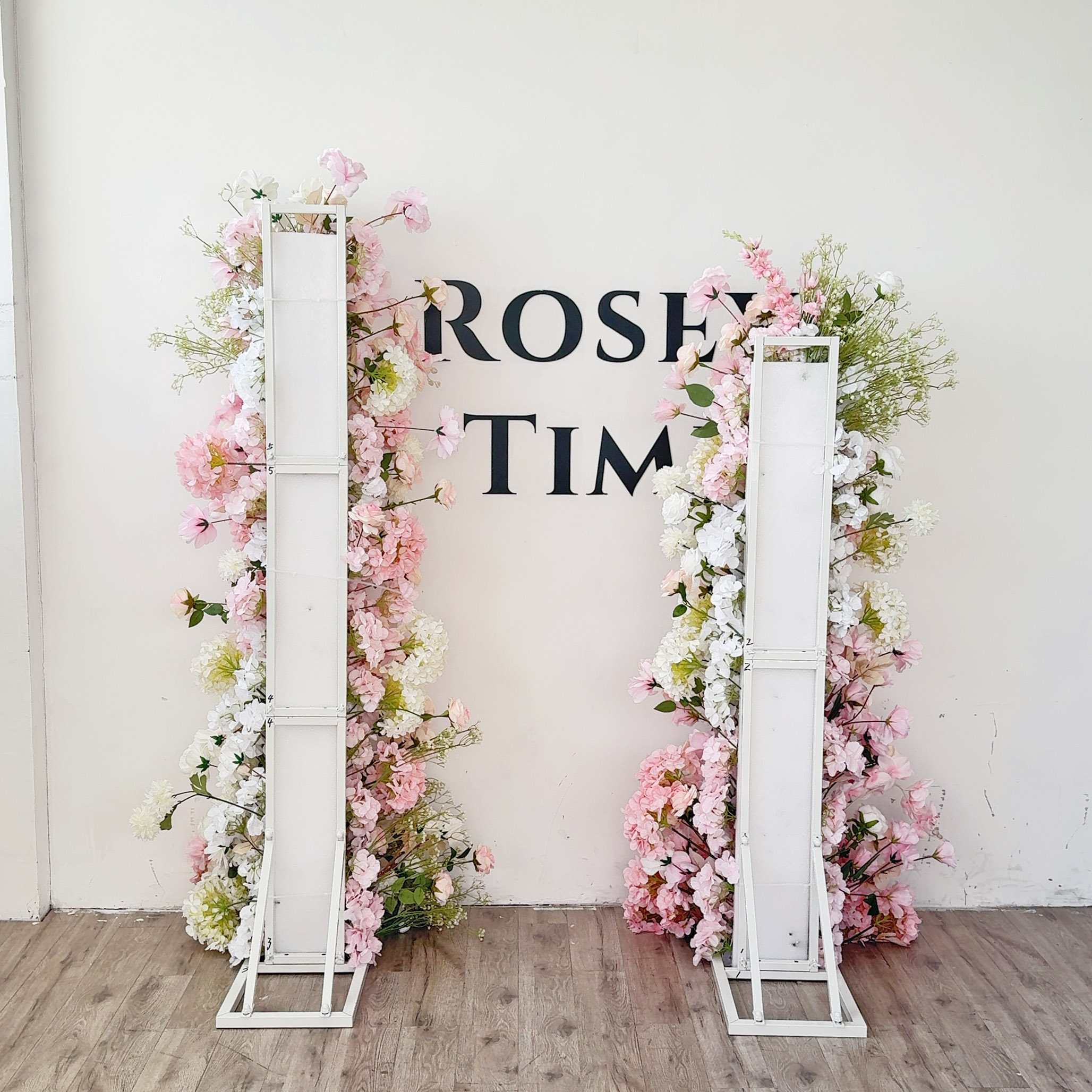 Roseytime Pink Flower Pillars Arch with Frame #RTP046