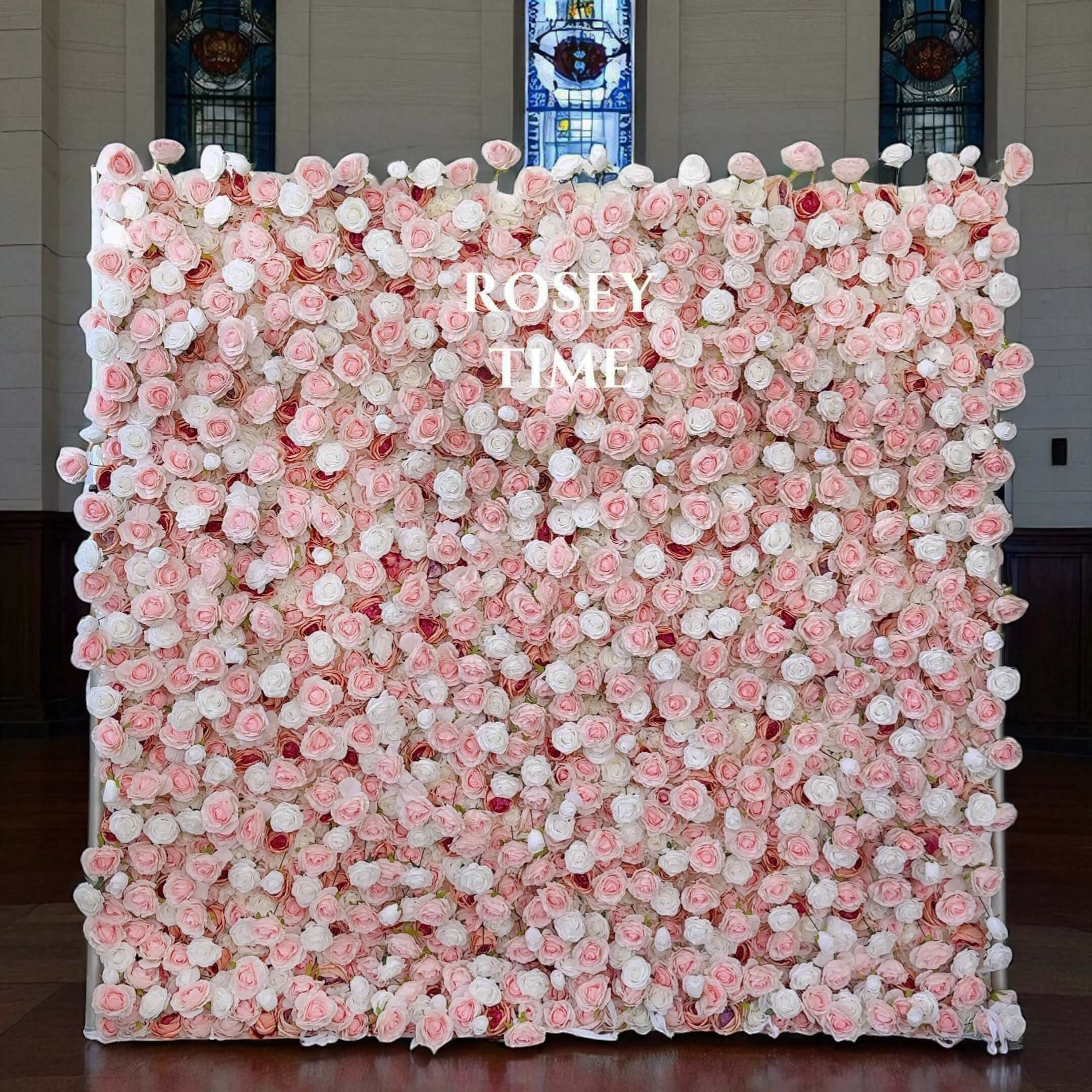 Roseytime 5D Pink Flower Wall Roll Up Fabric Back #RTW077