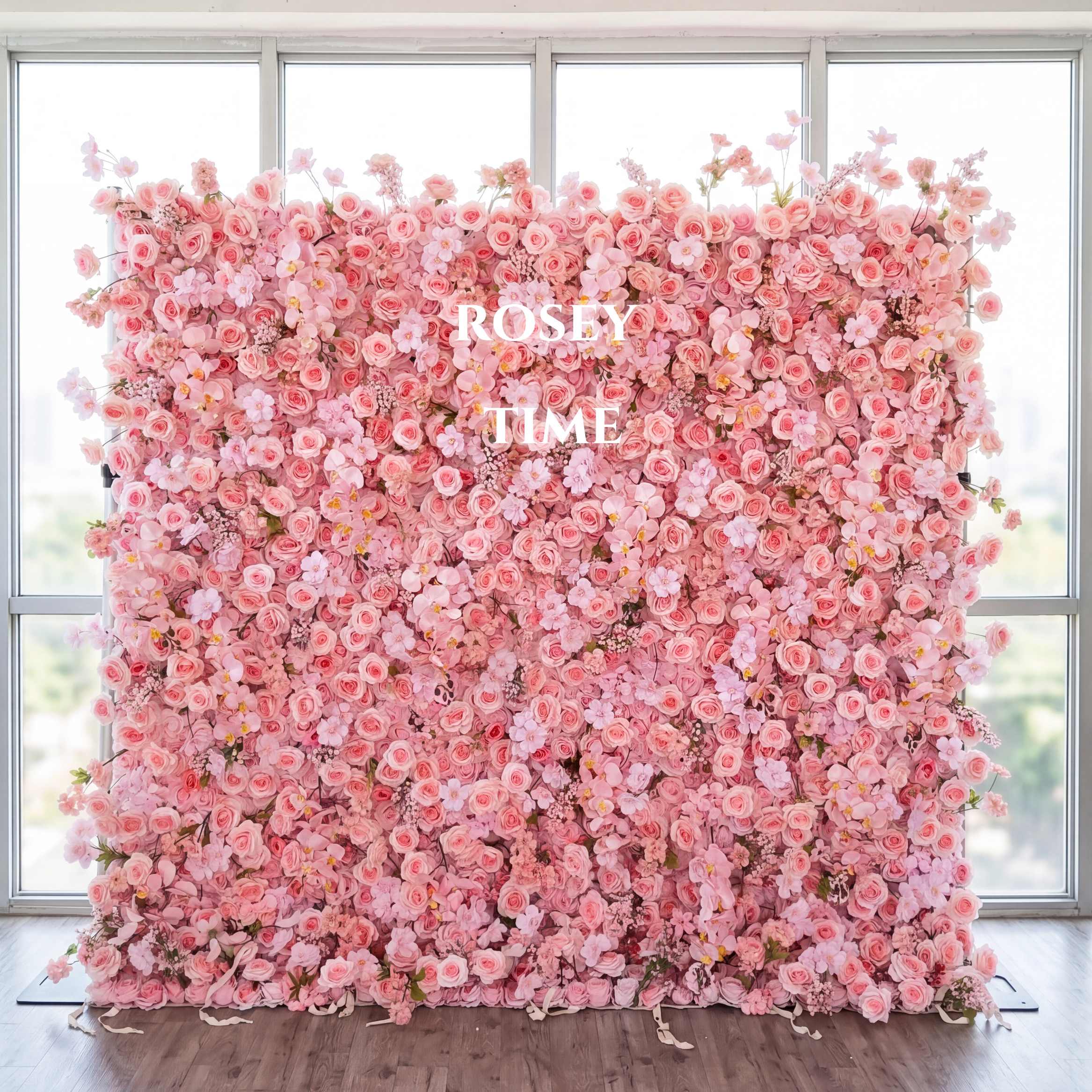 Roseytime 5D Pink Flower Wall Roll Up Fabric Back #RTW133