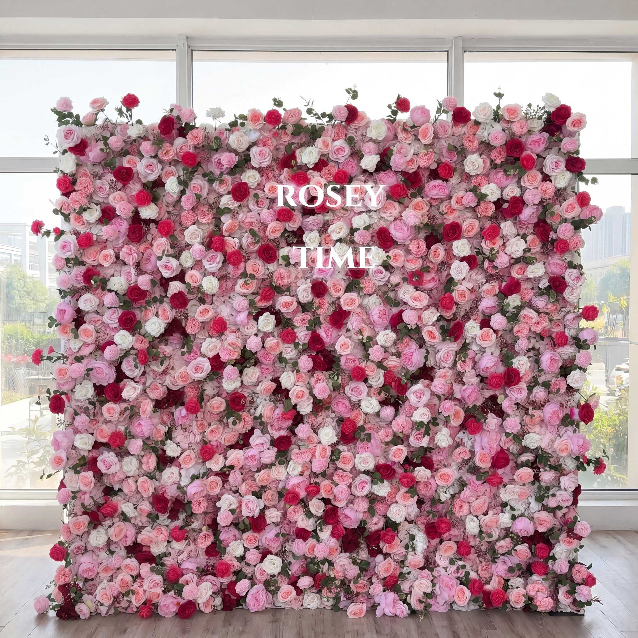 Roseytime 5D Pink&Red Flower Wall Roll Up Fabric Back #RTW318