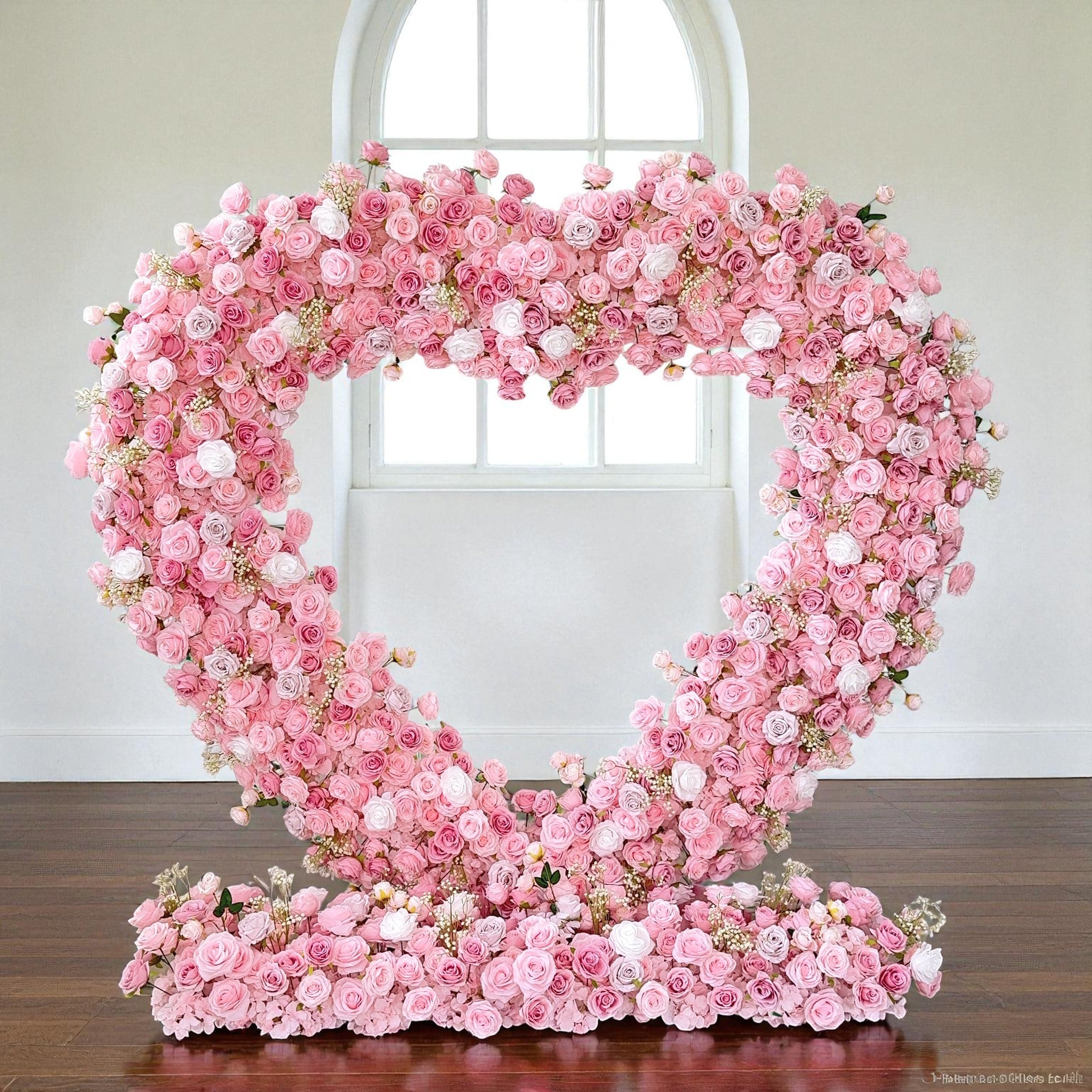 RoseyTime Pink Heart Artificial Flower Arch Set With Frame Event Party Backdrop Decor