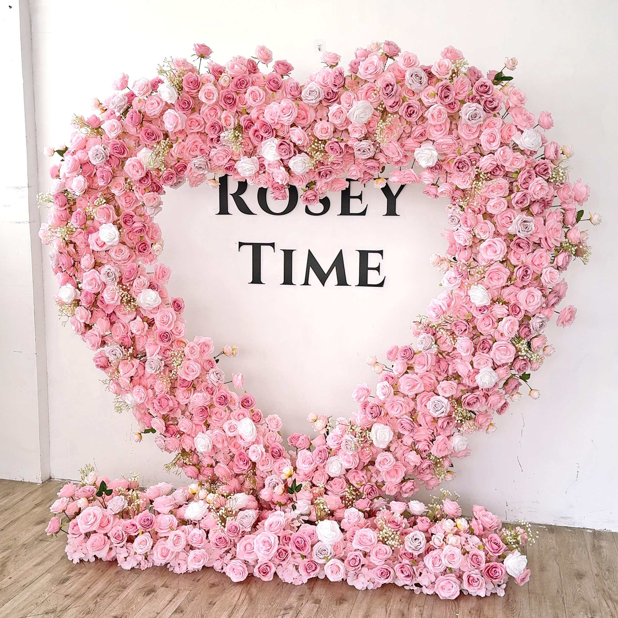 RoseyTime Pink Heart Artificial Flower Arch Set With Frame Event Party Backdrop Decor