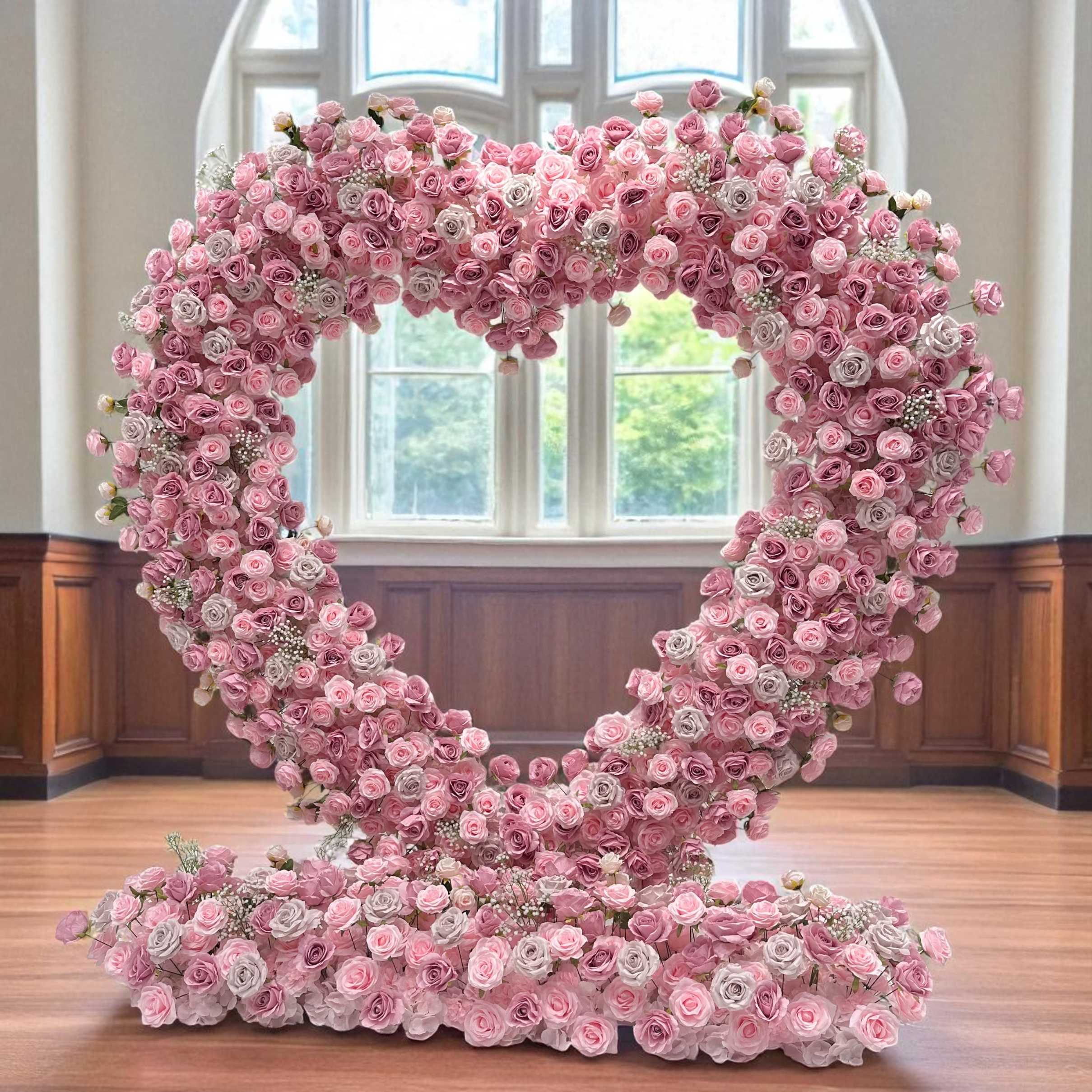RoseyTime Pink Heart Artificial Flower Arch Set With Frame Event Party Backdrop Decor