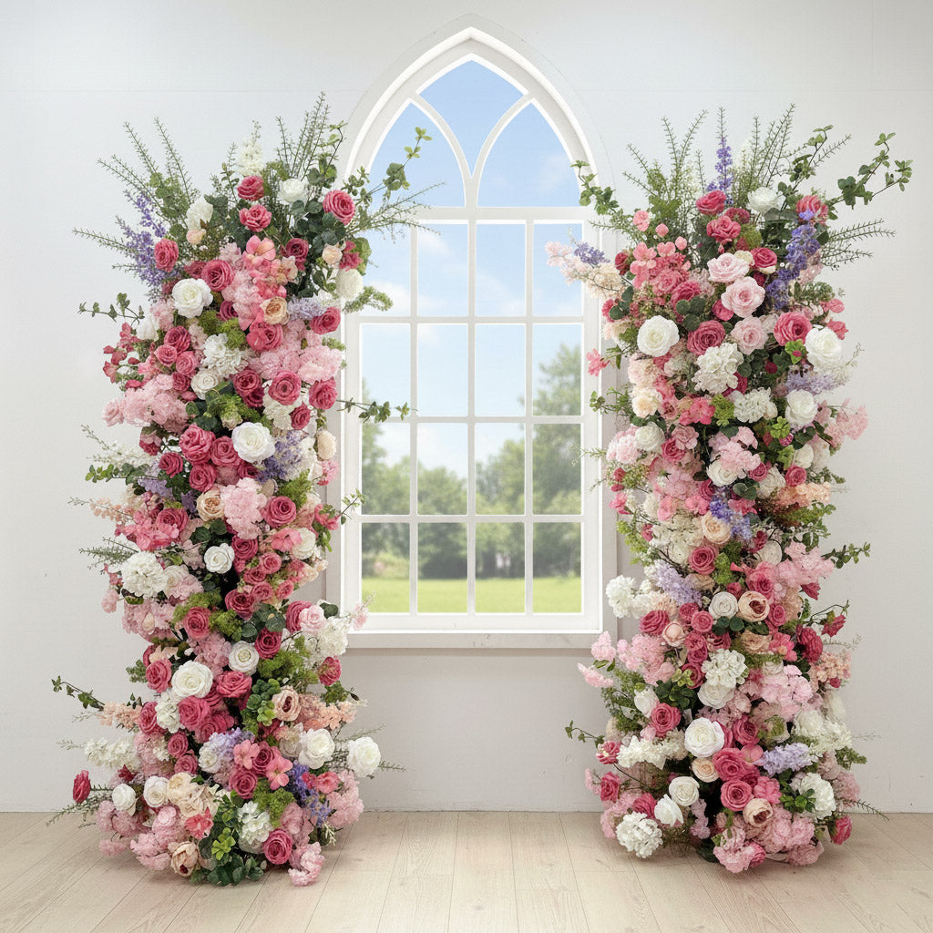 Roseytime Pink Flower Pillars Arch with Frame #RTP113