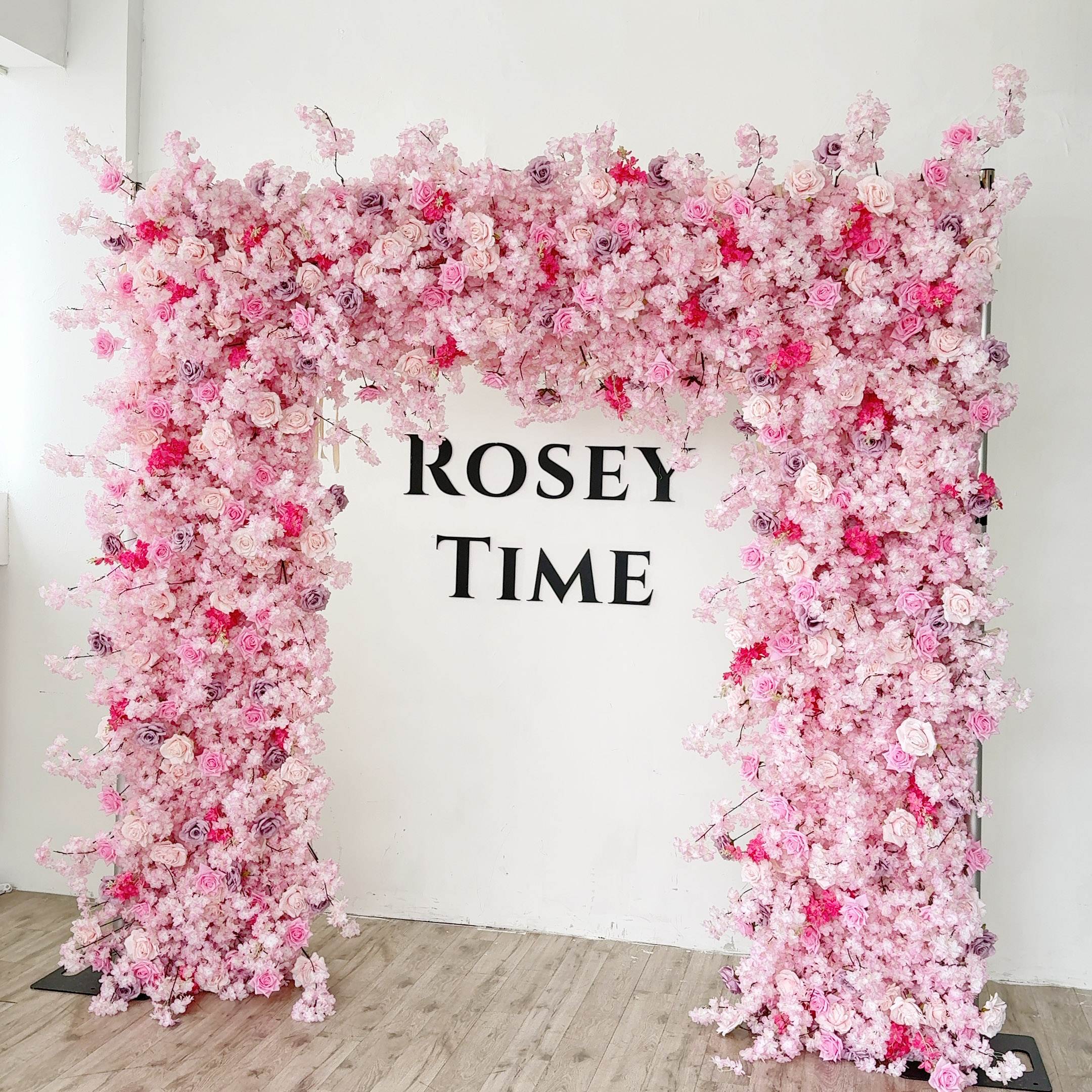 Roseytime Pink Cherry Blossoms Square Flower Arch Fabric Back Roll Up #RTA033