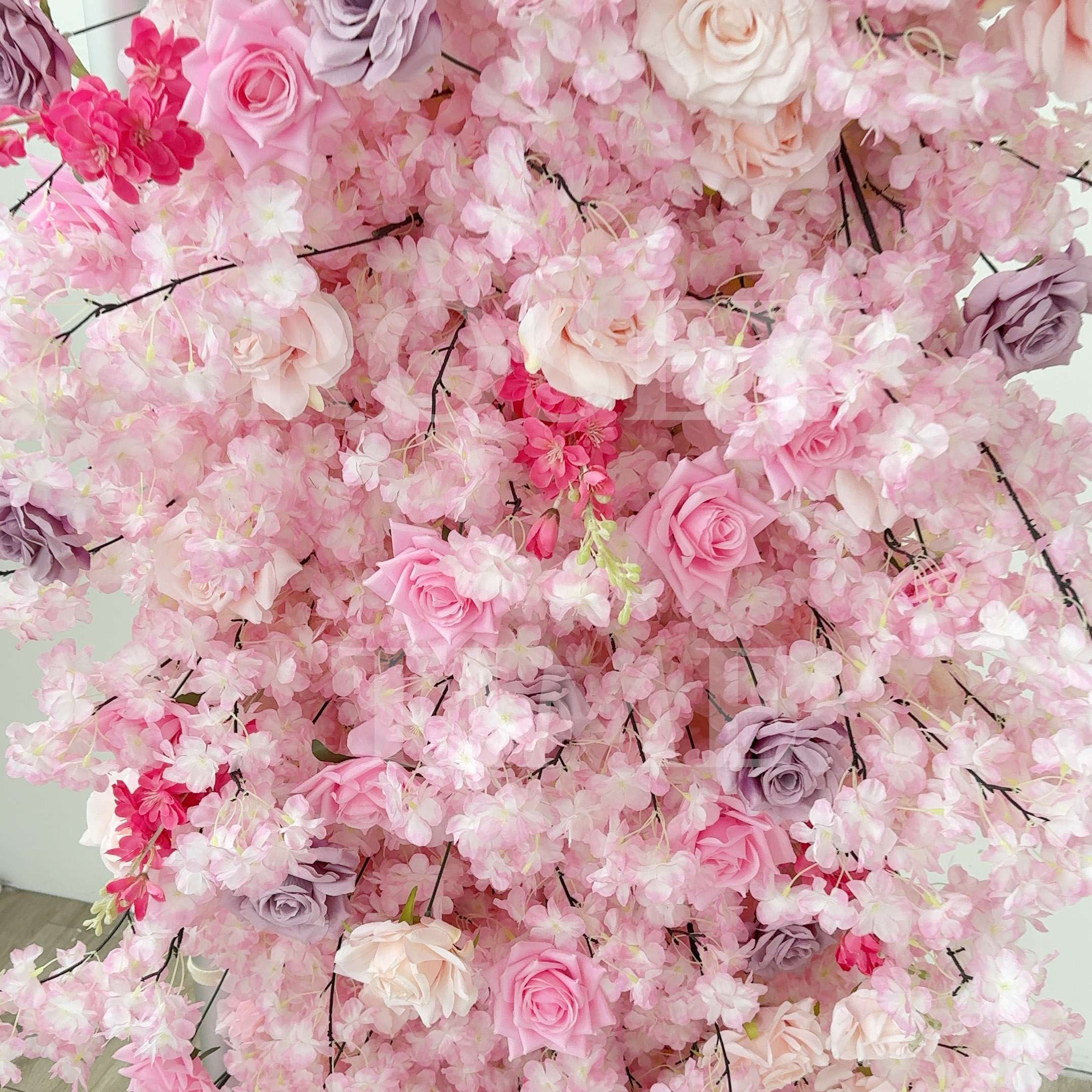 Roseytime Pink Cherry Blossoms Square Flower Arch Fabric Back Roll Up #RTA033