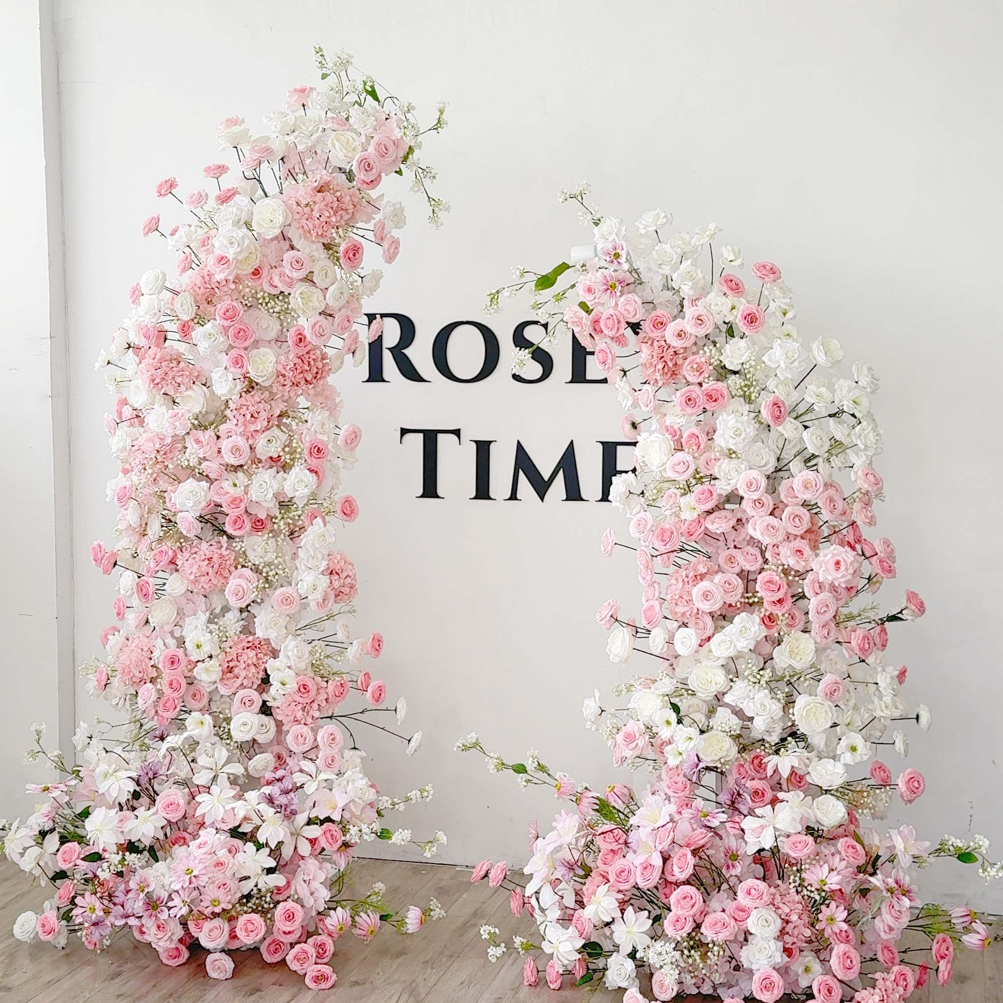 Roseytime 2026 White&Pink Flower Pillars Arch with Frame #RTP096