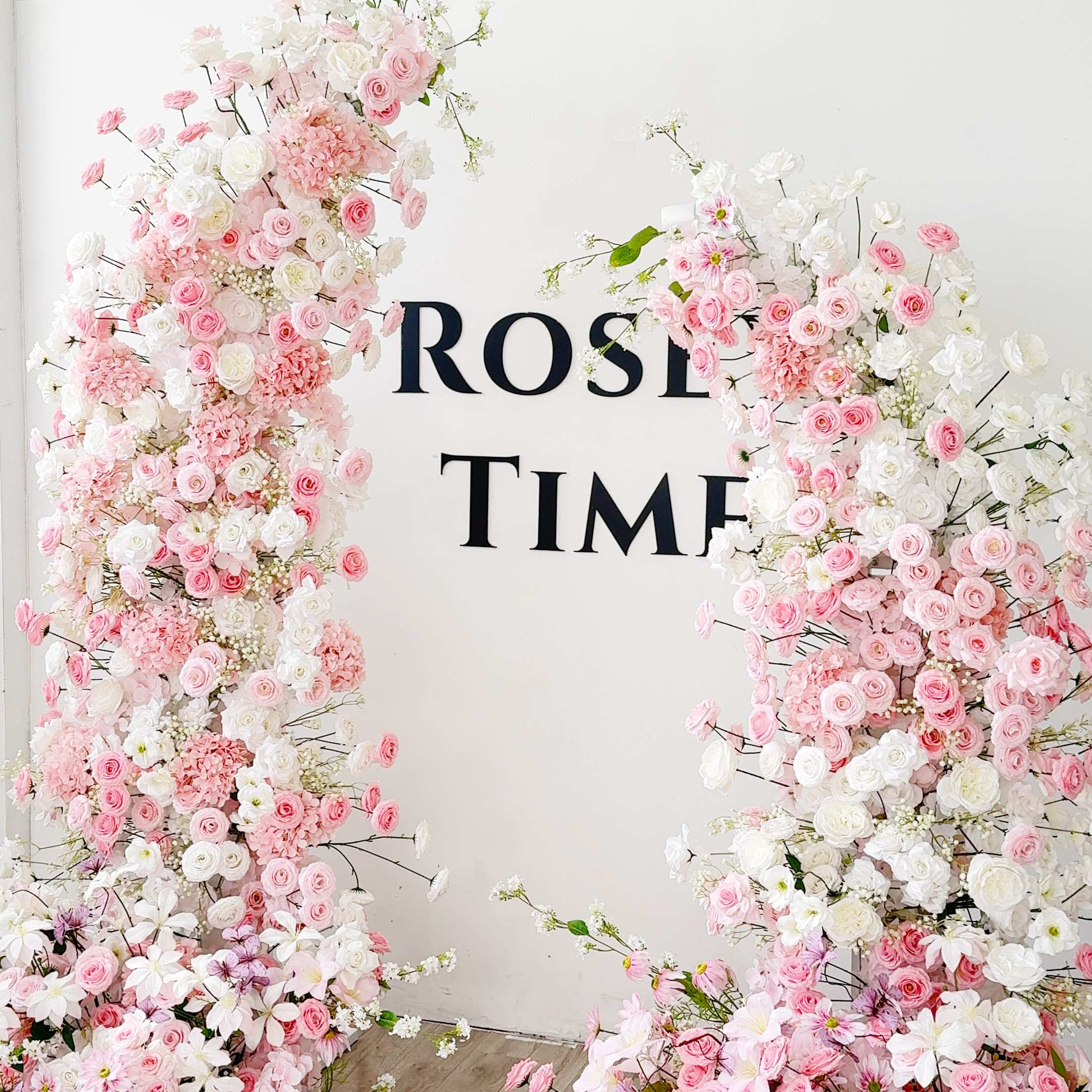 Roseytime 2026 White&Pink Flower Pillars Arch with Frame #RTP096
