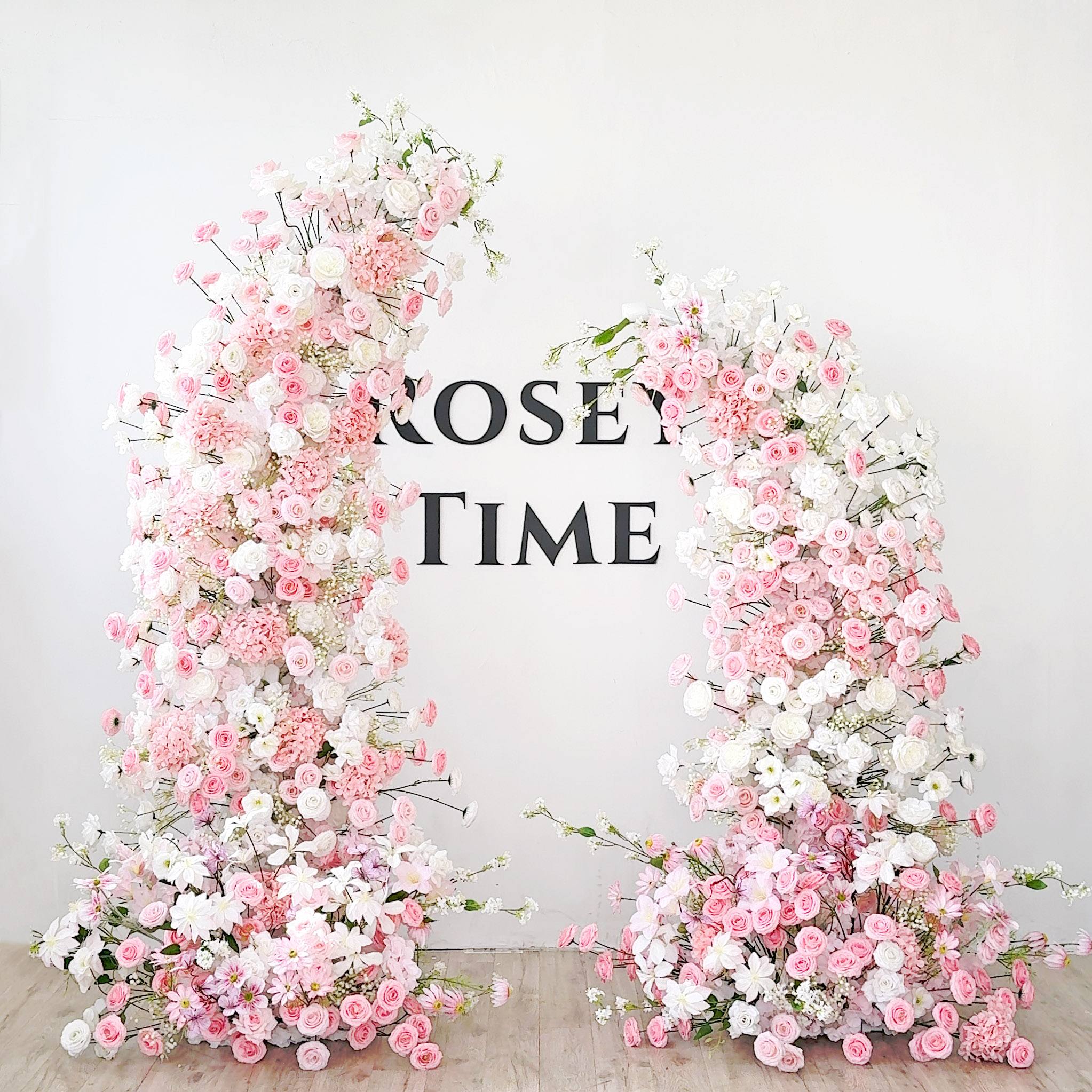 Roseytime 2026 White&Pink Flower Pillars Arch with Frame #RTP096
