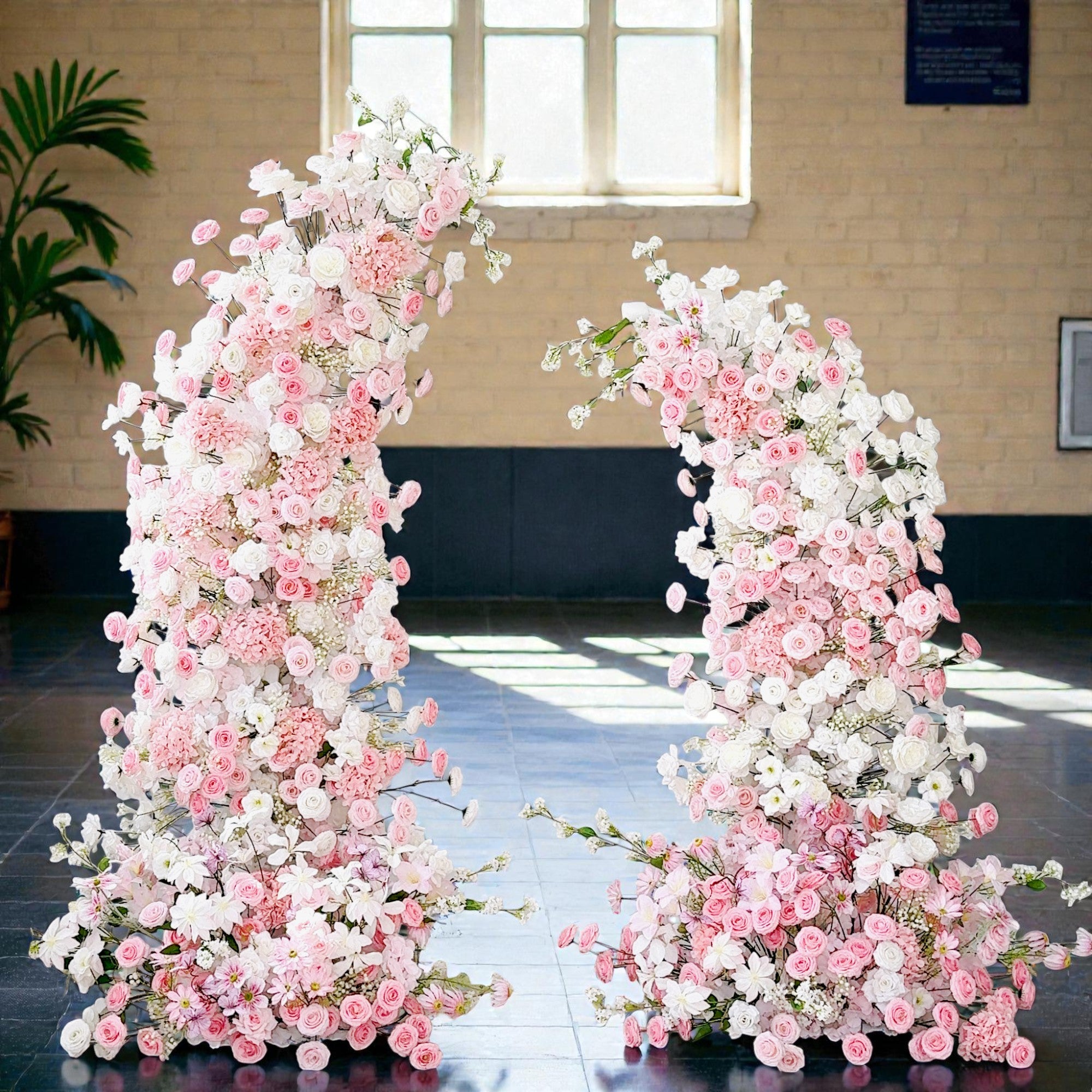 Roseytime 2026 White&Pink Flower Pillars Arch with Frame #RTP096