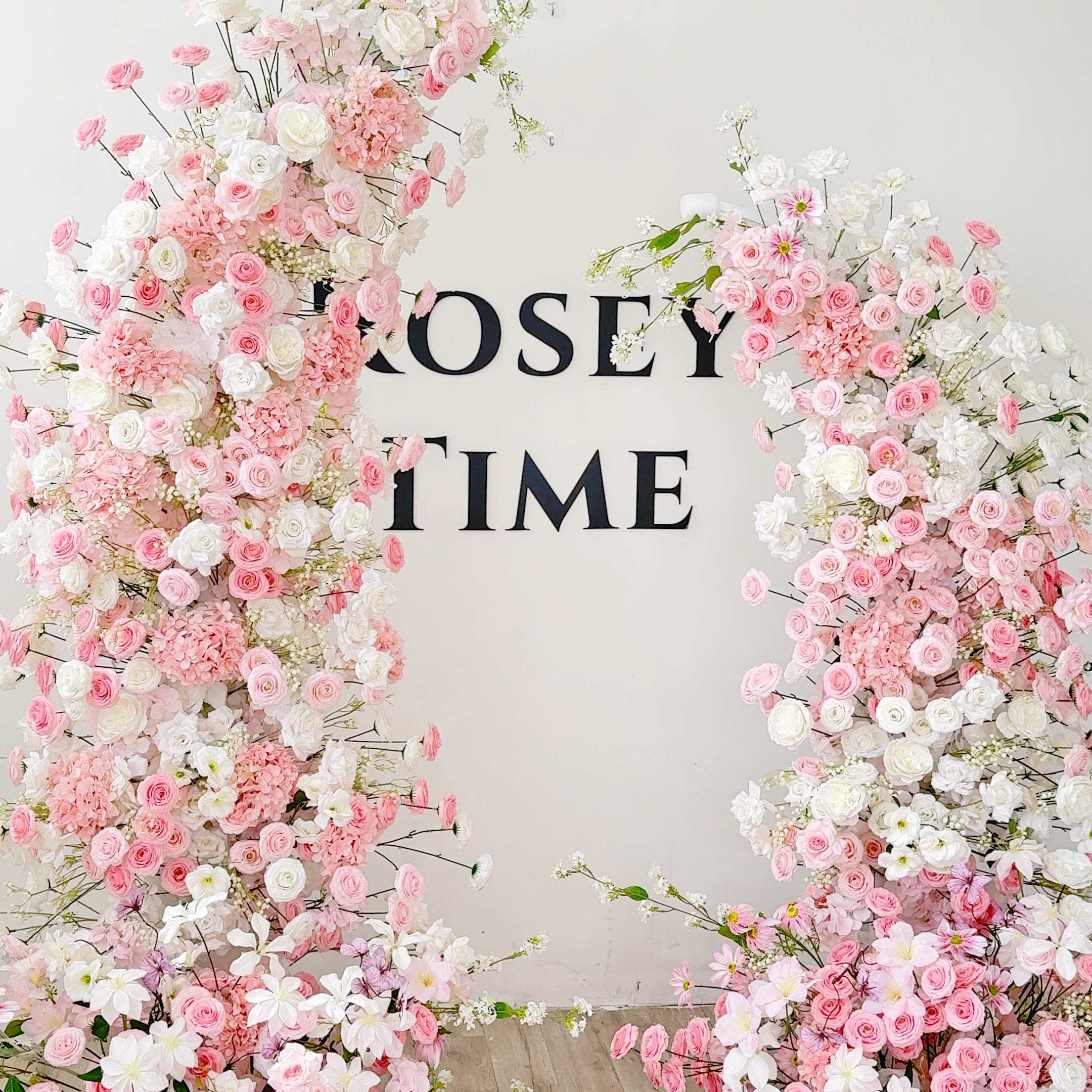 Roseytime 2026 White&Pink Flower Pillars Arch with Frame #RTP096