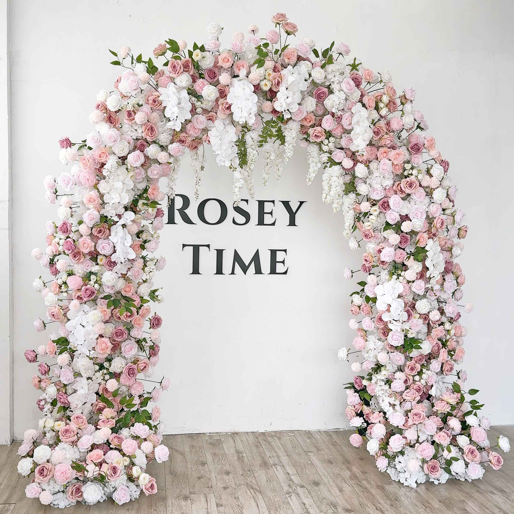 RoseyTime White&Pink Arch n-shape Round Flower Arch #RTA365