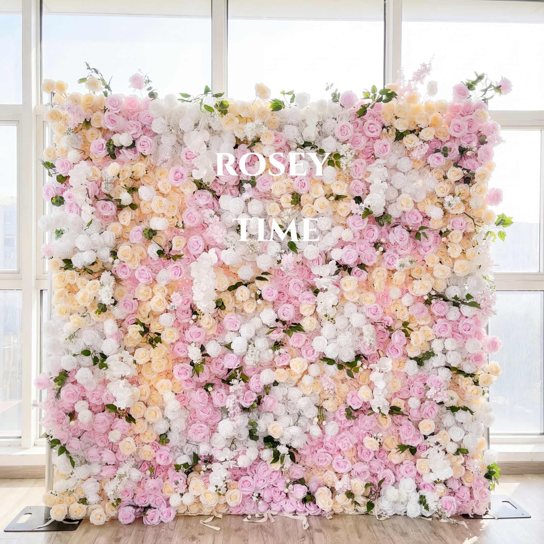 Roseytime 5D Pink&Yellow Flower Wall Roll Up Fabric Back #RTW350
