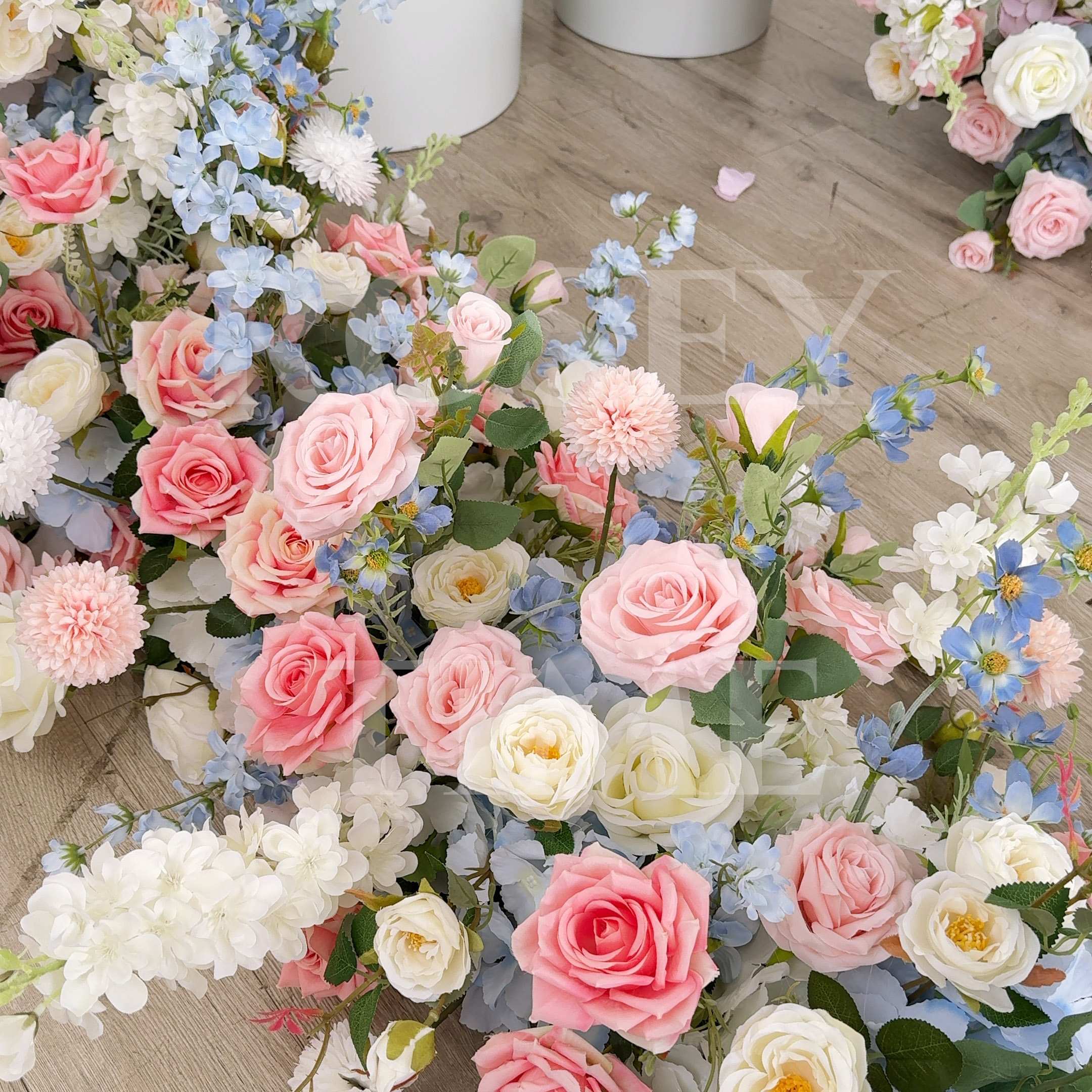 Roseytime Pastel Pink Blue Flower Runner Table Flower Decor#RTR097