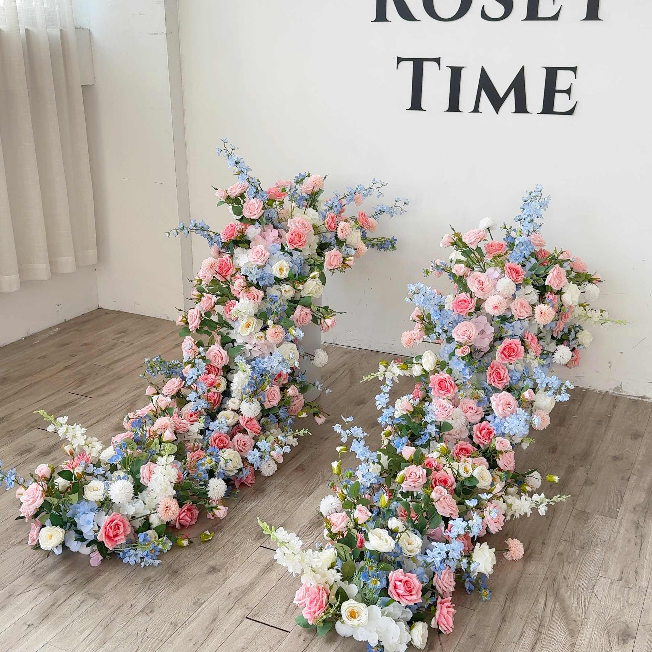 Roseytime Pastel Pink Blue Flower Runner Table Flower Decor#RTR097