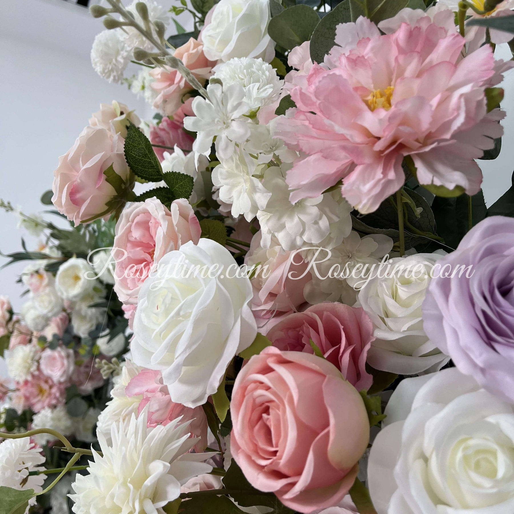 Roseytime Wedding Floral Pillars Arch Withe Pink Flowers with Frame #RTP002